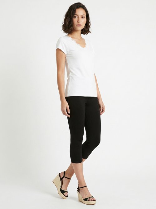 Legging court coton taille élastiquée Femme Noir NATAEL MV1