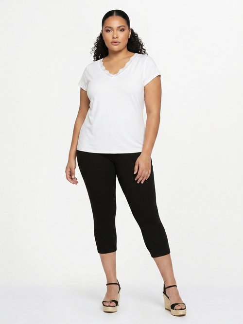 Legging court coton taille élastiquée Femme Grande Taille Noir NATAEL SI1
