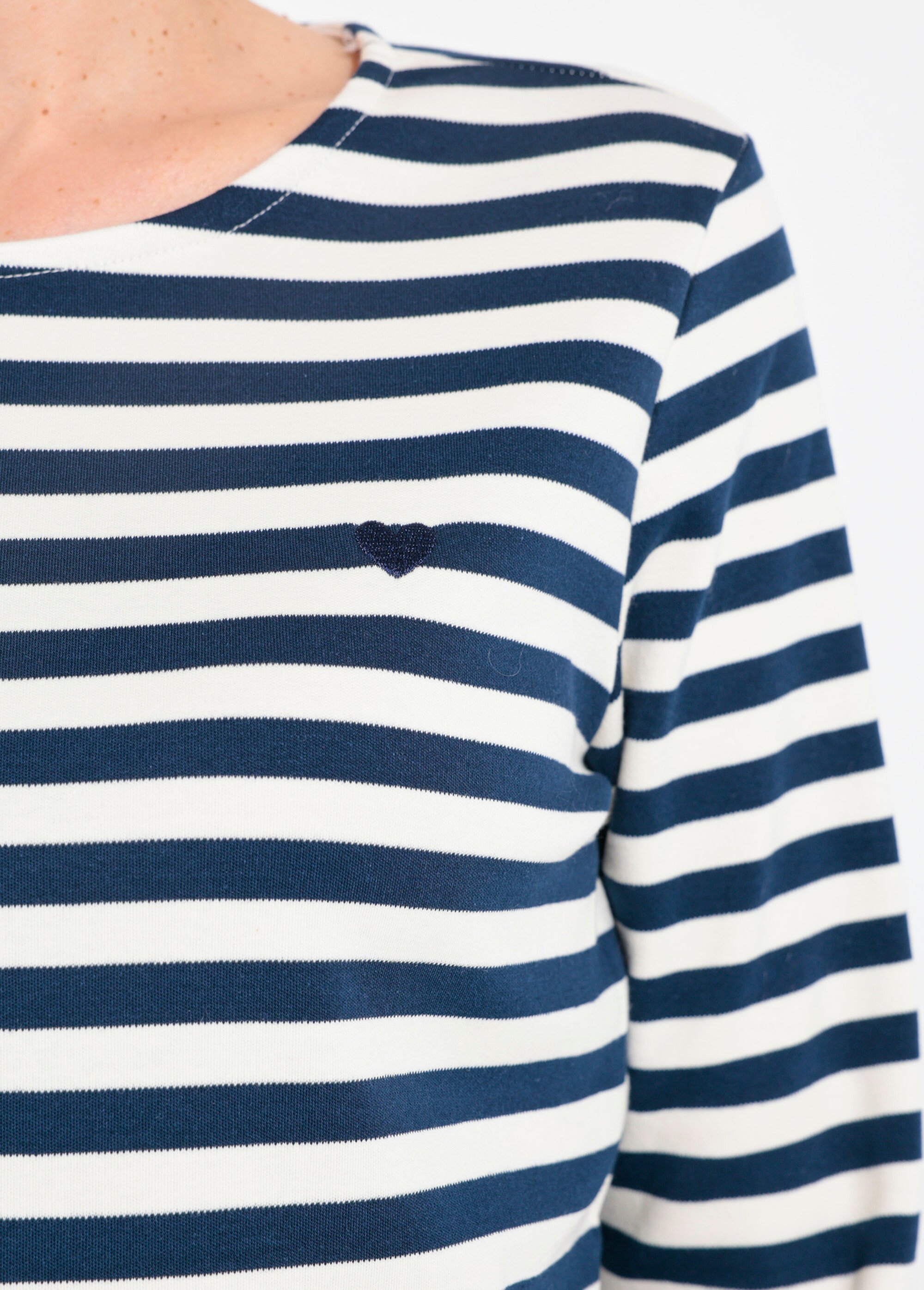 Marinière col rond dégagé broderie cœur Femme Bleu IA-M1287 DE1