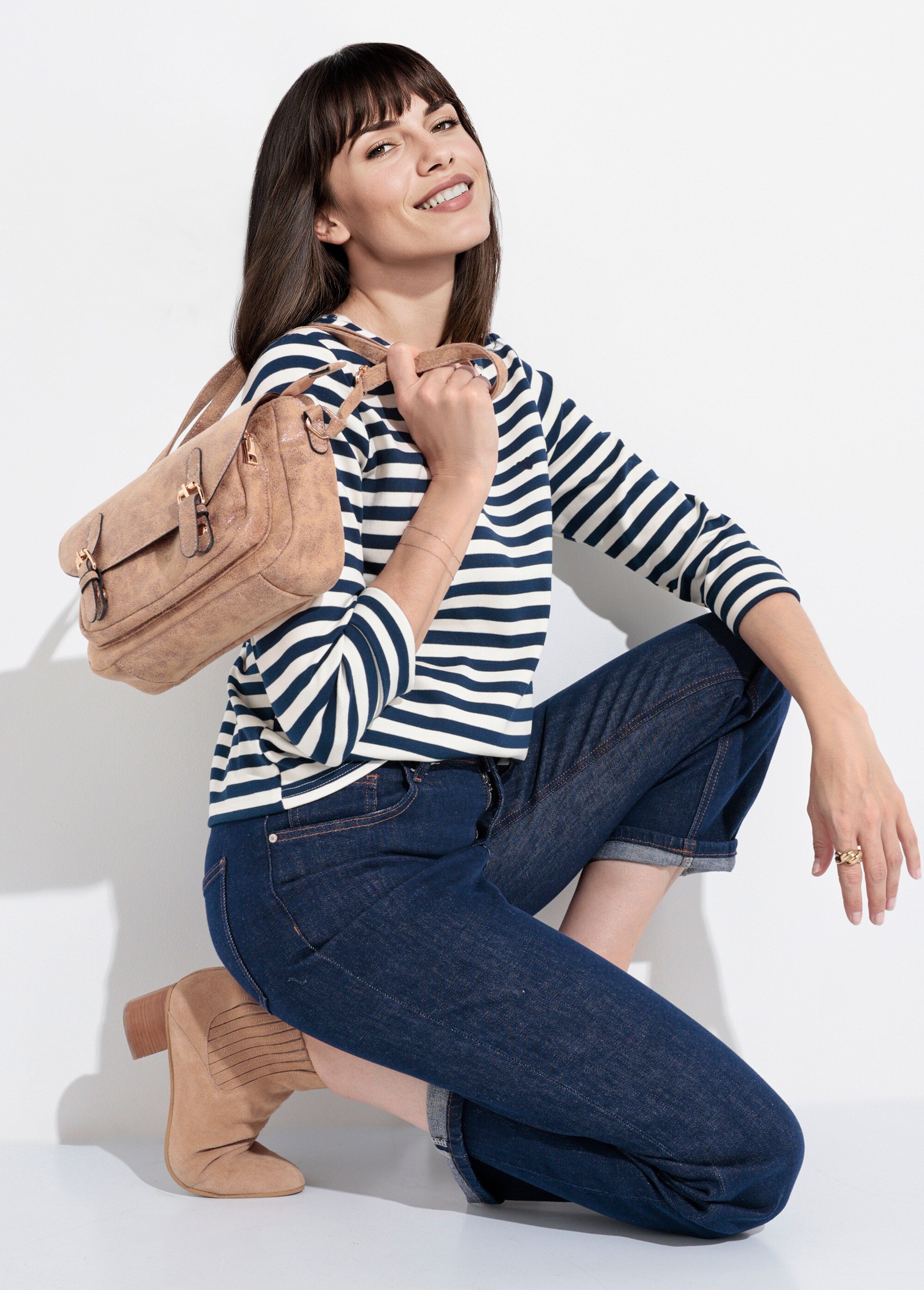 Marinière col rond dégagé broderie cœur Femme Bleu IA-M1287 SI1