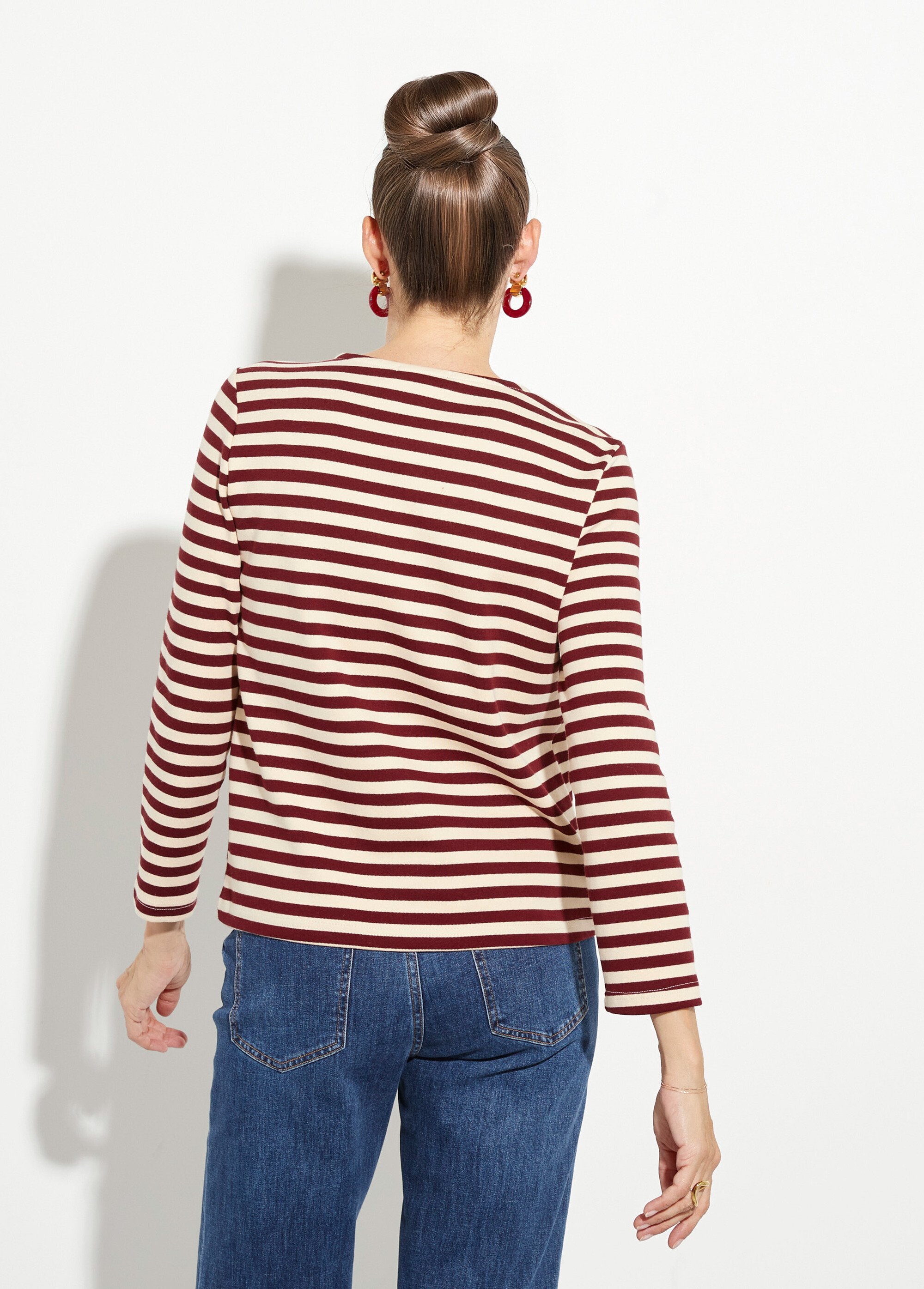 Marinière col rond dégagé broderie cœur Femme Rouge IA-M1287 DO1