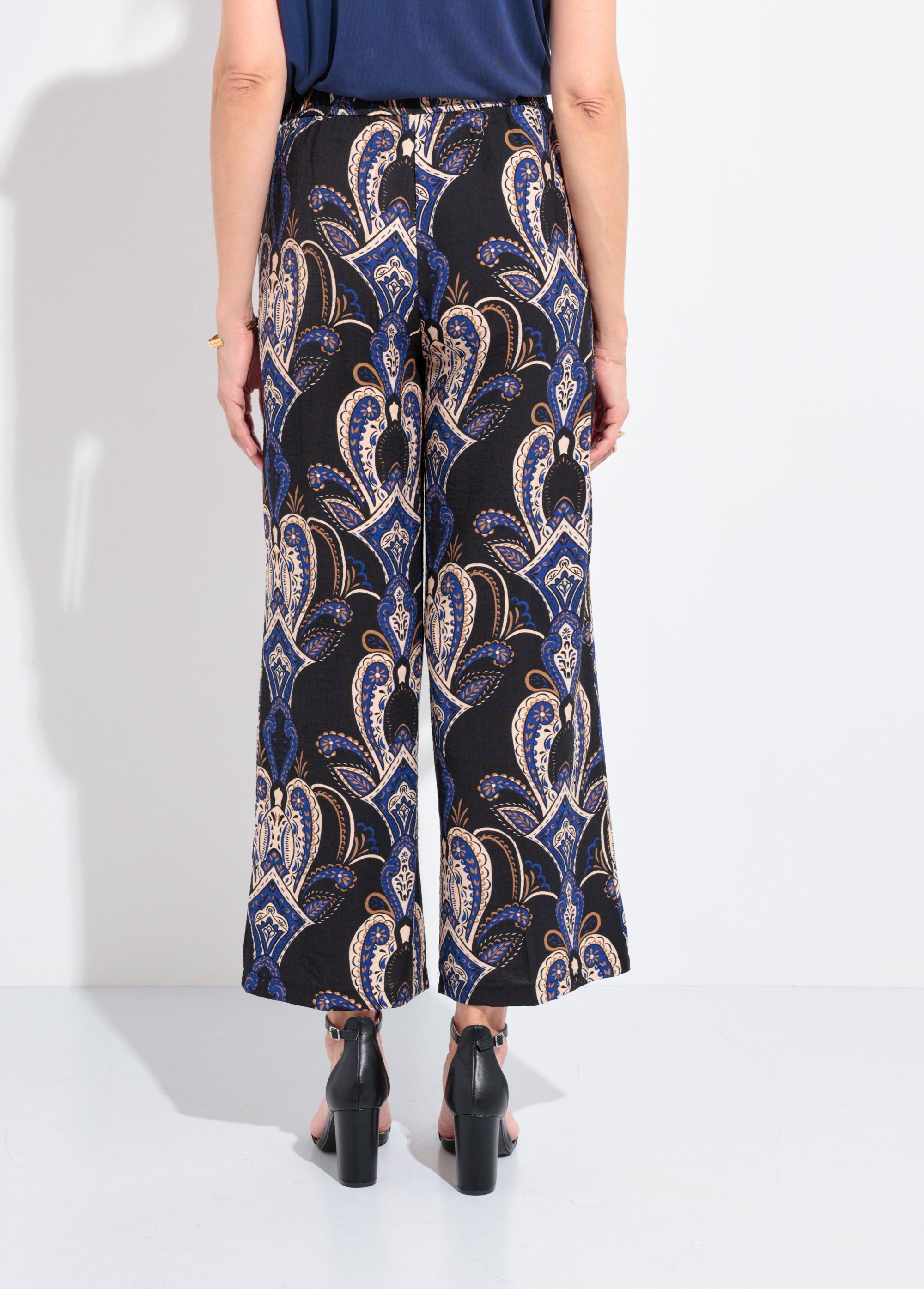Pantalon élastiqué ample motif cachemire Femme Bleu IA-C829 DO1