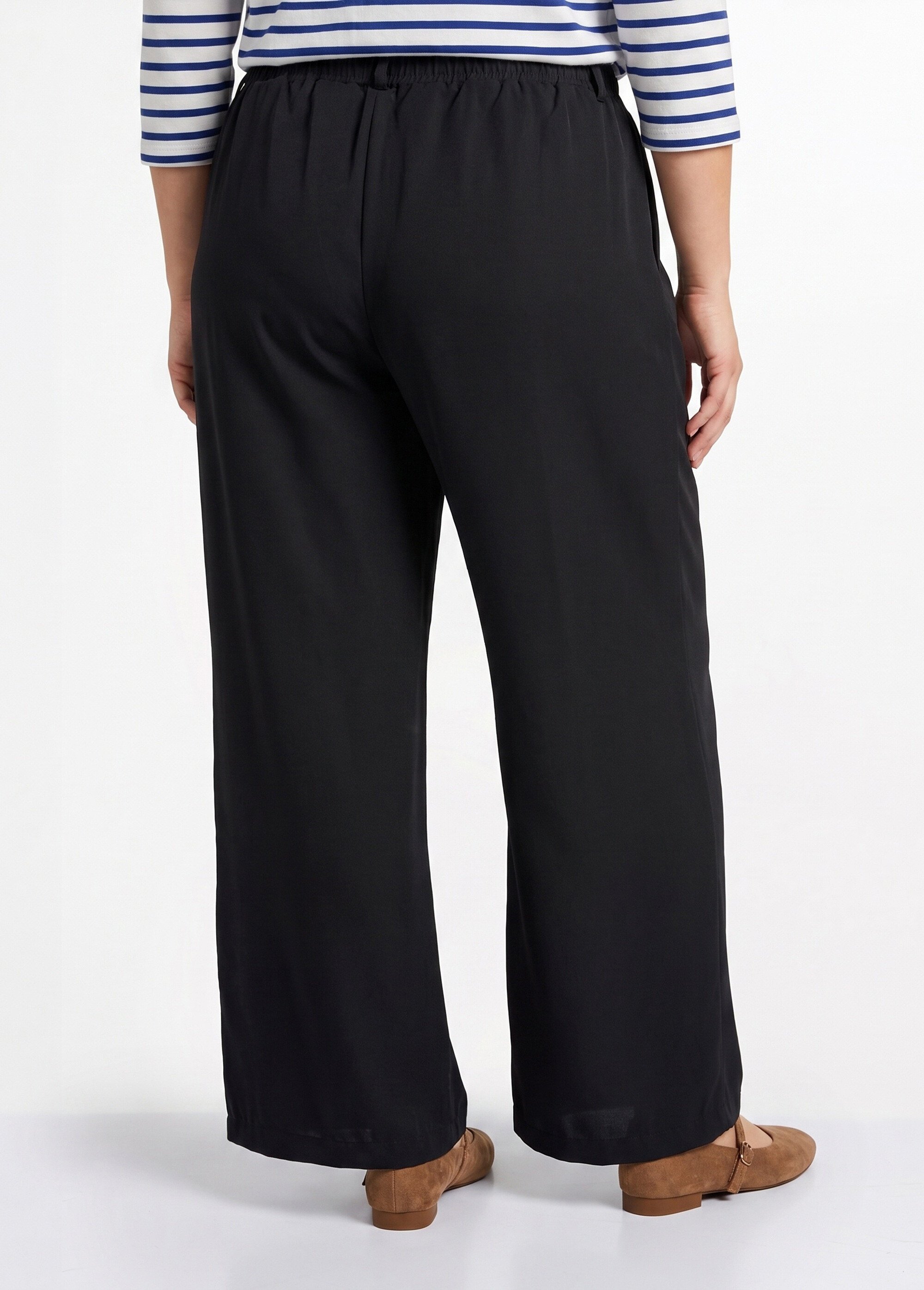 Pantalon large fluide taille élastiquée Femme Grande Taille Noir CHY-AB051 DO1