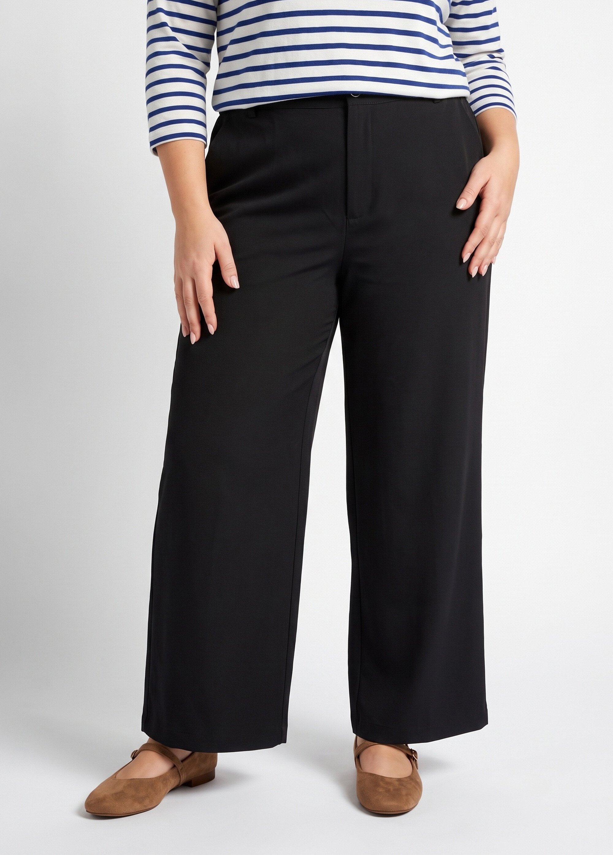 Pantalon large fluide taille élastiquée Femme Grande Taille Noir CHY-AB051 FA1