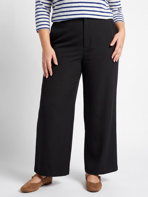 Pantalon large fluide taille élastiquée Femme Grande Taille Noir CHY-AB051 FA1