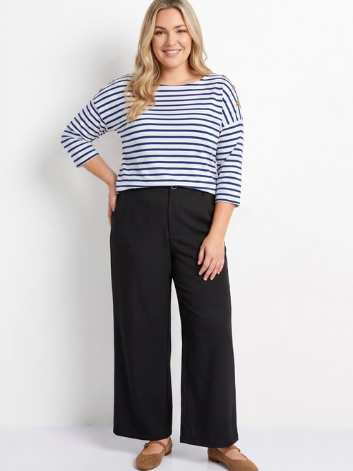 Pantalon large fluide taille élastiquée Femme Grande Taille Noir CHY-AB051 MV1