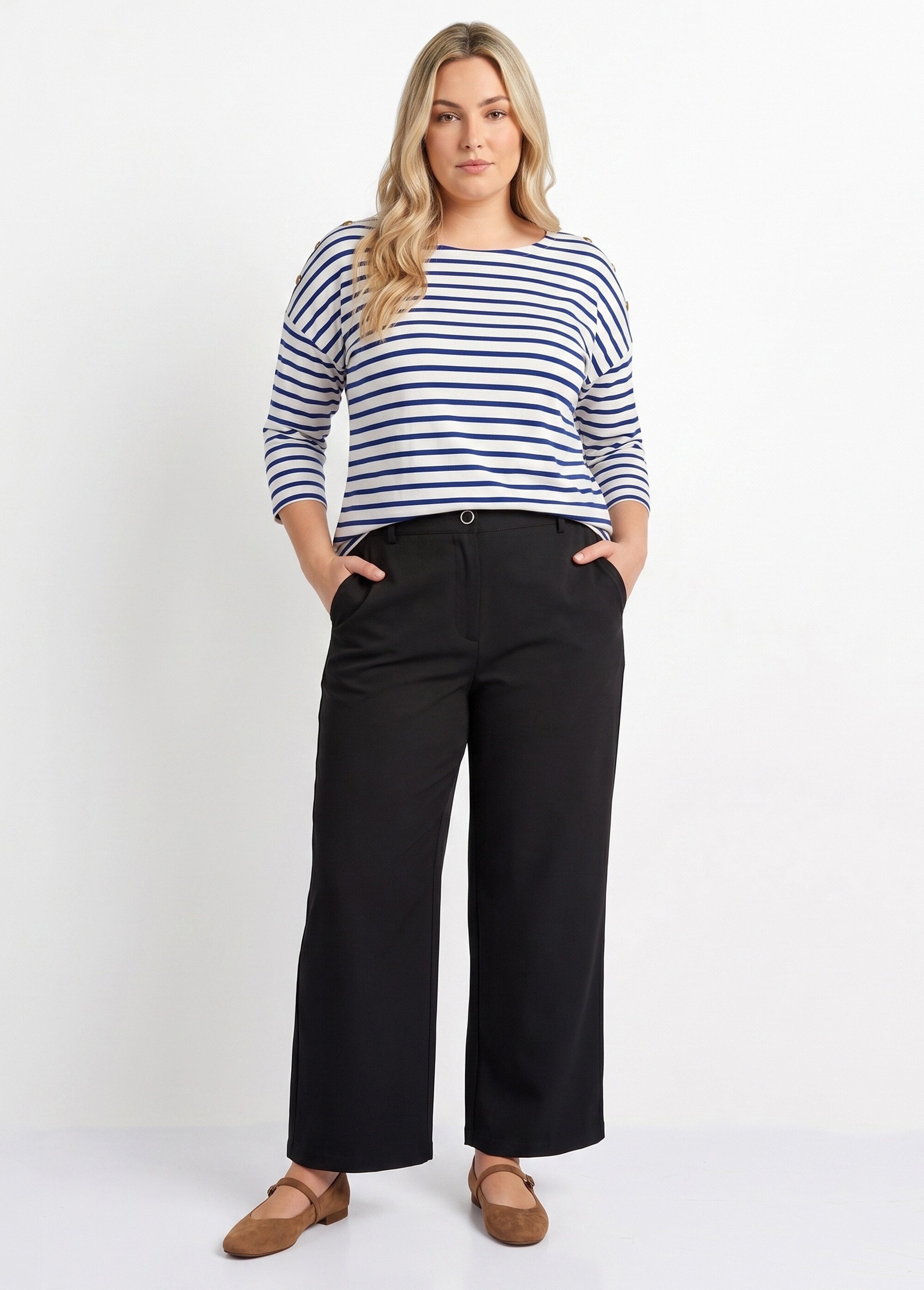 Pantalon large fluide taille élastiquée Femme Grande Taille Noir CHY-AB051 SI1