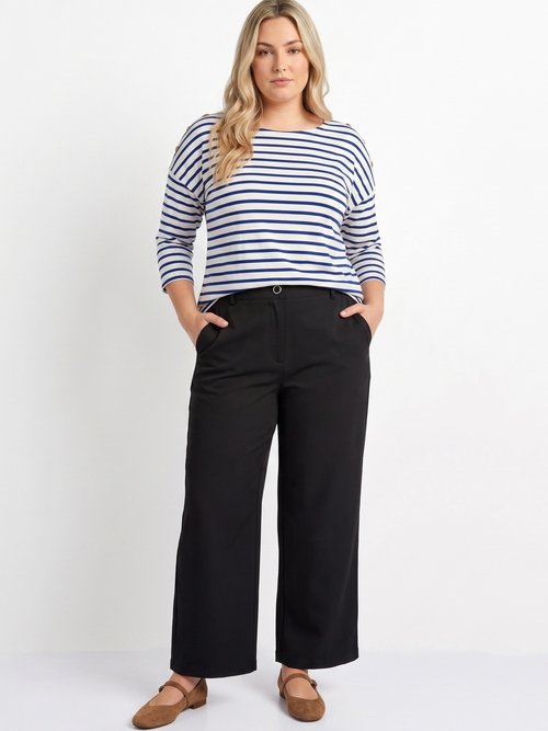 Pantalon large fluide taille élastiquée Femme Grande Taille Noir CHY-AB051 SI1