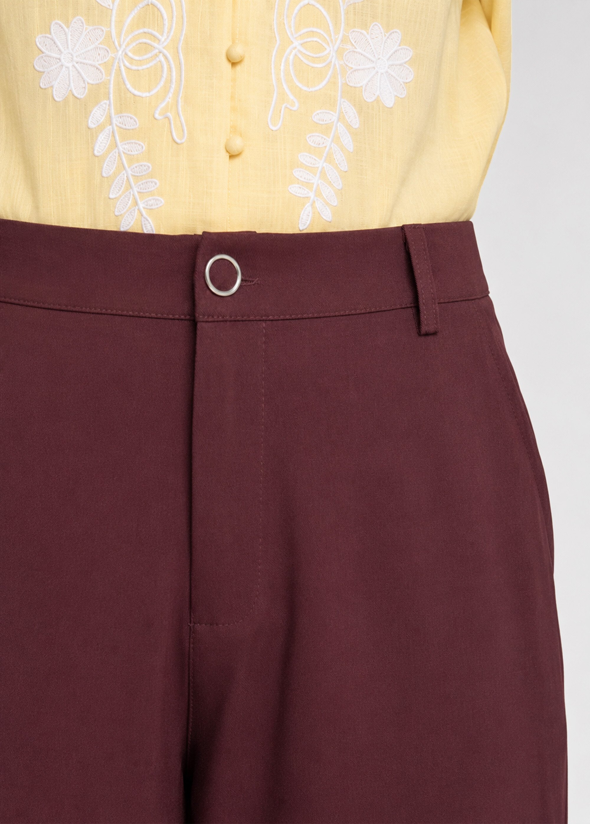 Pantalon large fluide taille élastiquée Femme Grande Taille Marron CHY-AB051 DE1