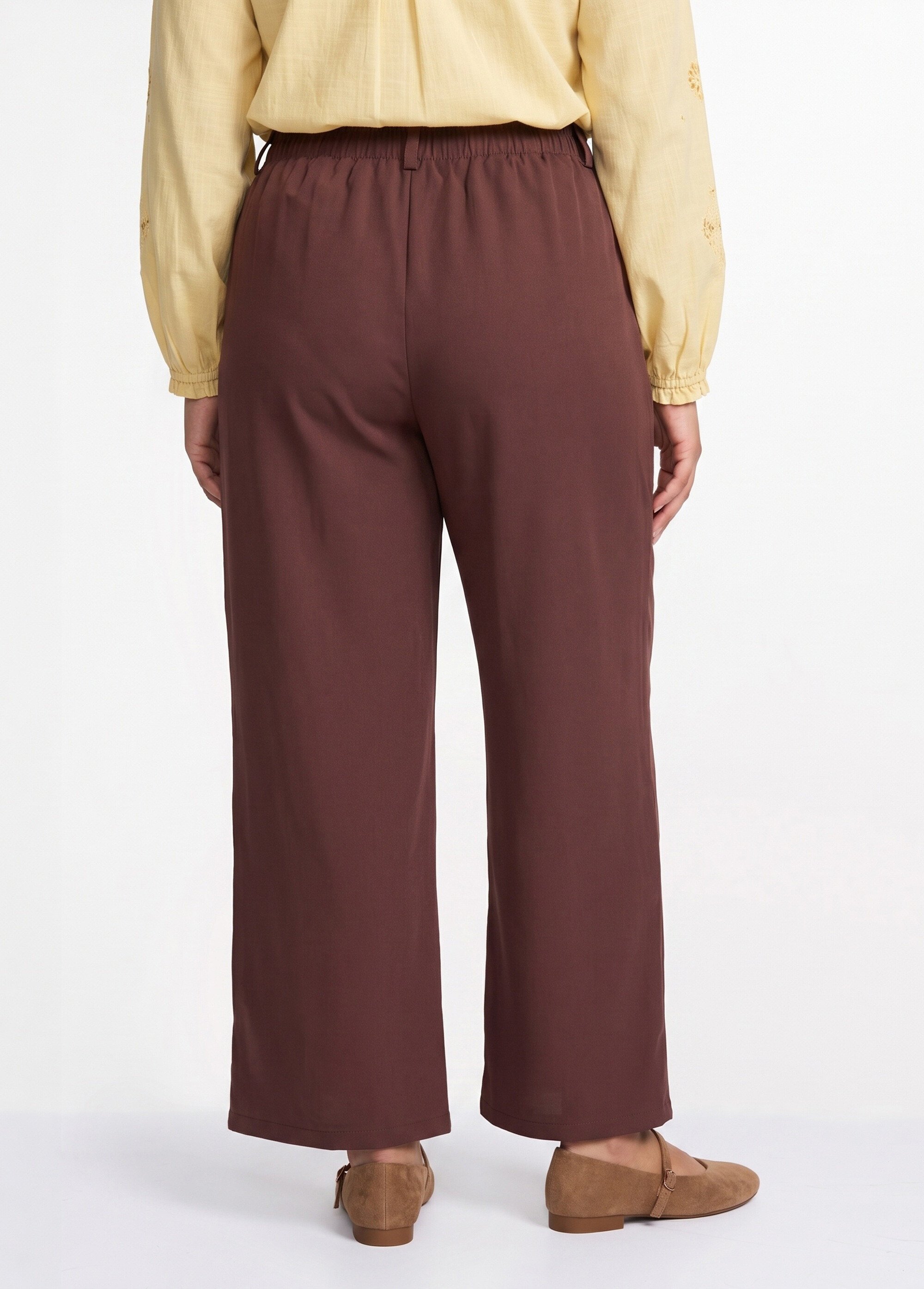 Pantalon large fluide taille élastiquée Femme Grande Taille Marron CHY-AB051 DO1
