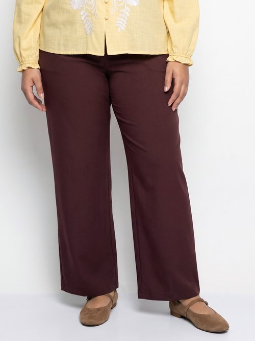 Pantalon large fluide taille élastiquée Femme Grande Taille Marron CHY-AB051 FA1