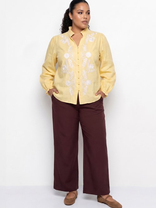 Pantalon large fluide taille élastiquée Femme Grande Taille Marron CHY-AB051 MV1