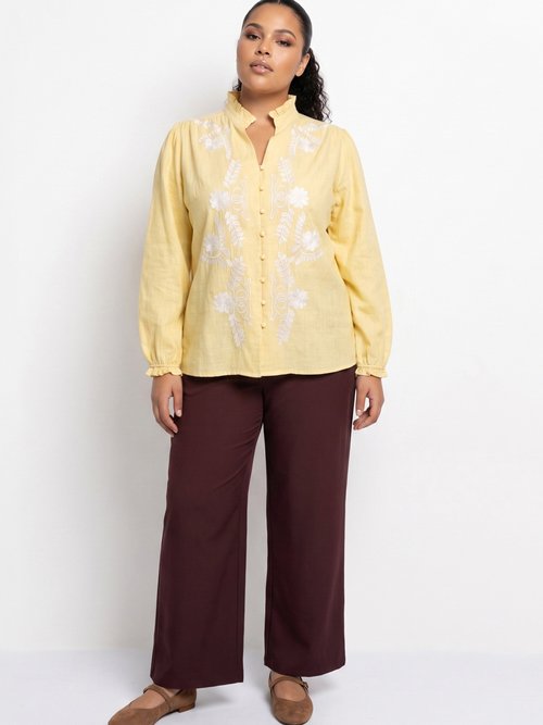Pantalon large fluide taille élastiquée Femme Grande Taille Marron CHY-AB051 SI1