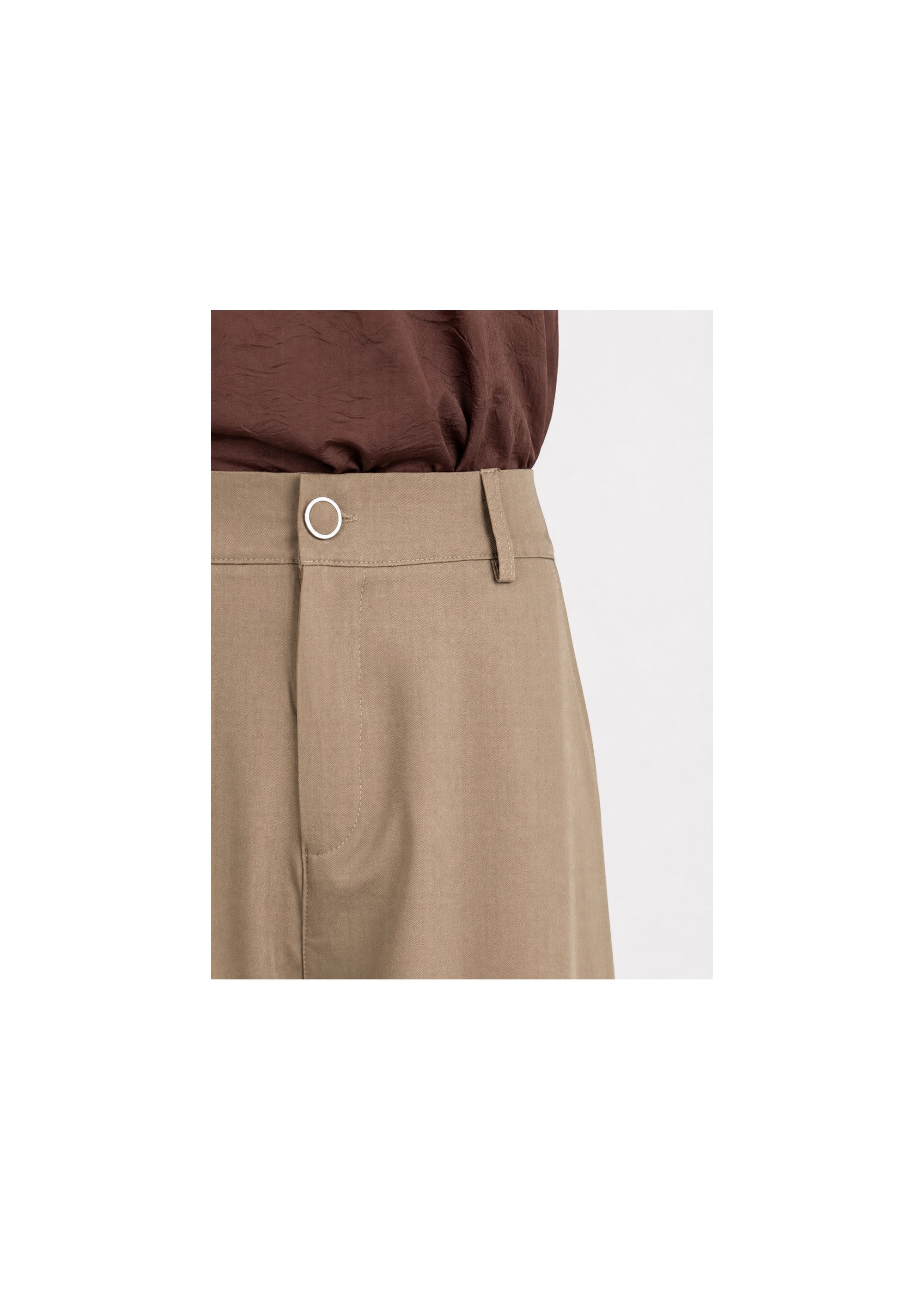 Pantalon large fluide taille élastiquée Femme Grande Taille Beige CHY-AB051 DE1