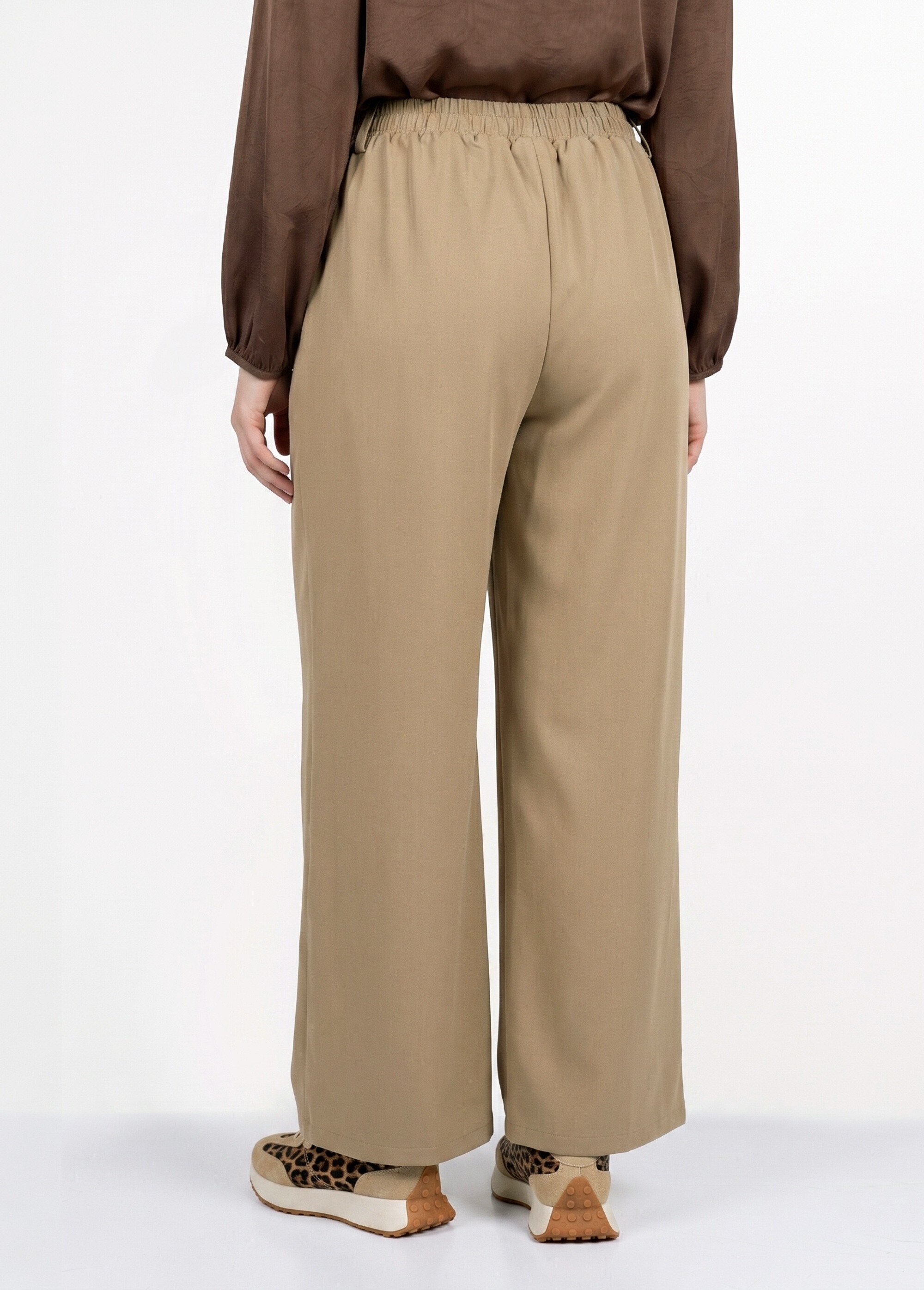 Pantalon large fluide taille élastiquée Femme Grande Taille Beige CHY-AB051 DO1