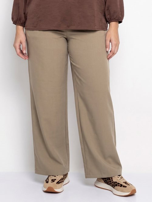Pantalon large fluide taille élastiquée Femme Grande Taille Beige CHY-AB051 FA1