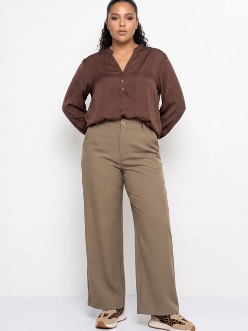 Pantalon large fluide taille élastiquée Femme Grande Taille Beige CHY-AB051 SI1