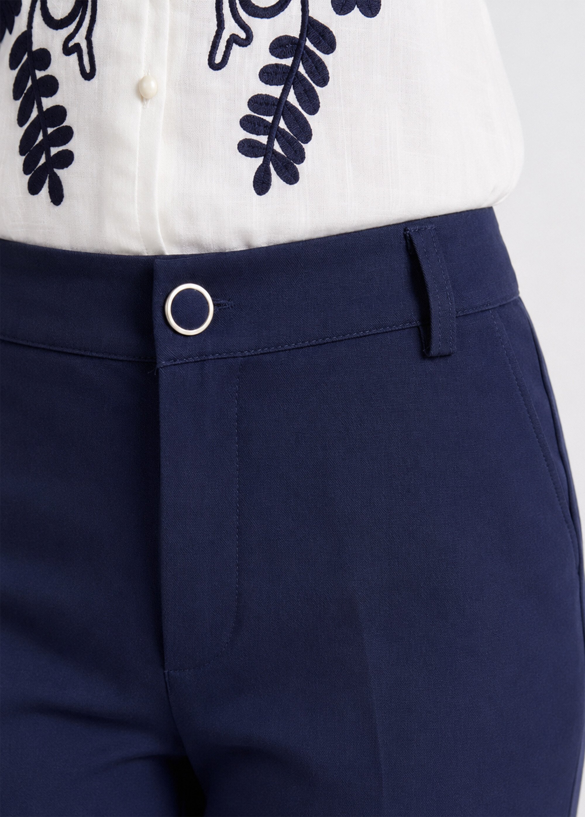 Pantalon large fluide taille élastiquée Femme Grande Taille Bleu CHY-AB051 DE1