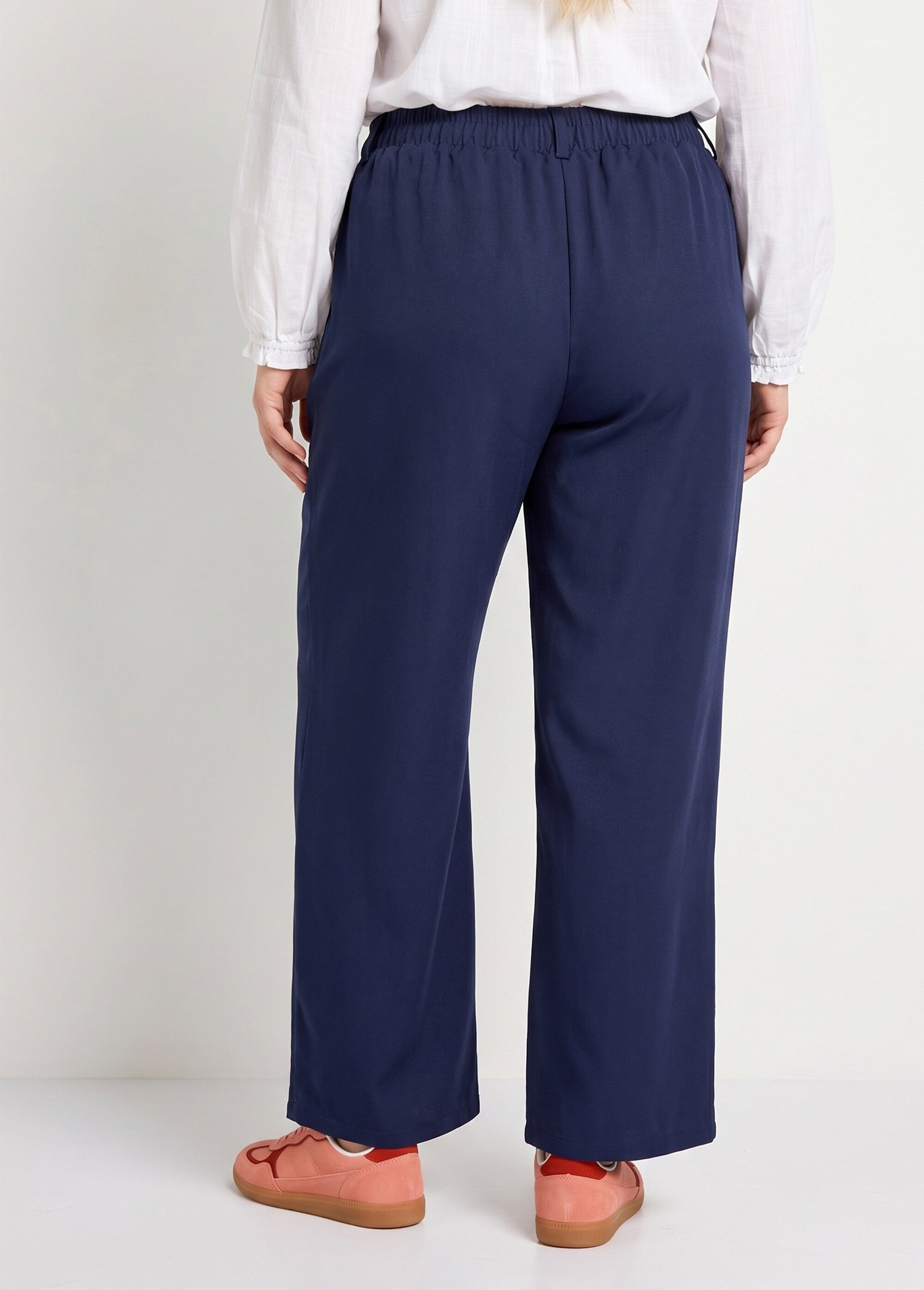 Pantalon large fluide taille élastiquée Femme Grande Taille Bleu CHY-AB051 DO1