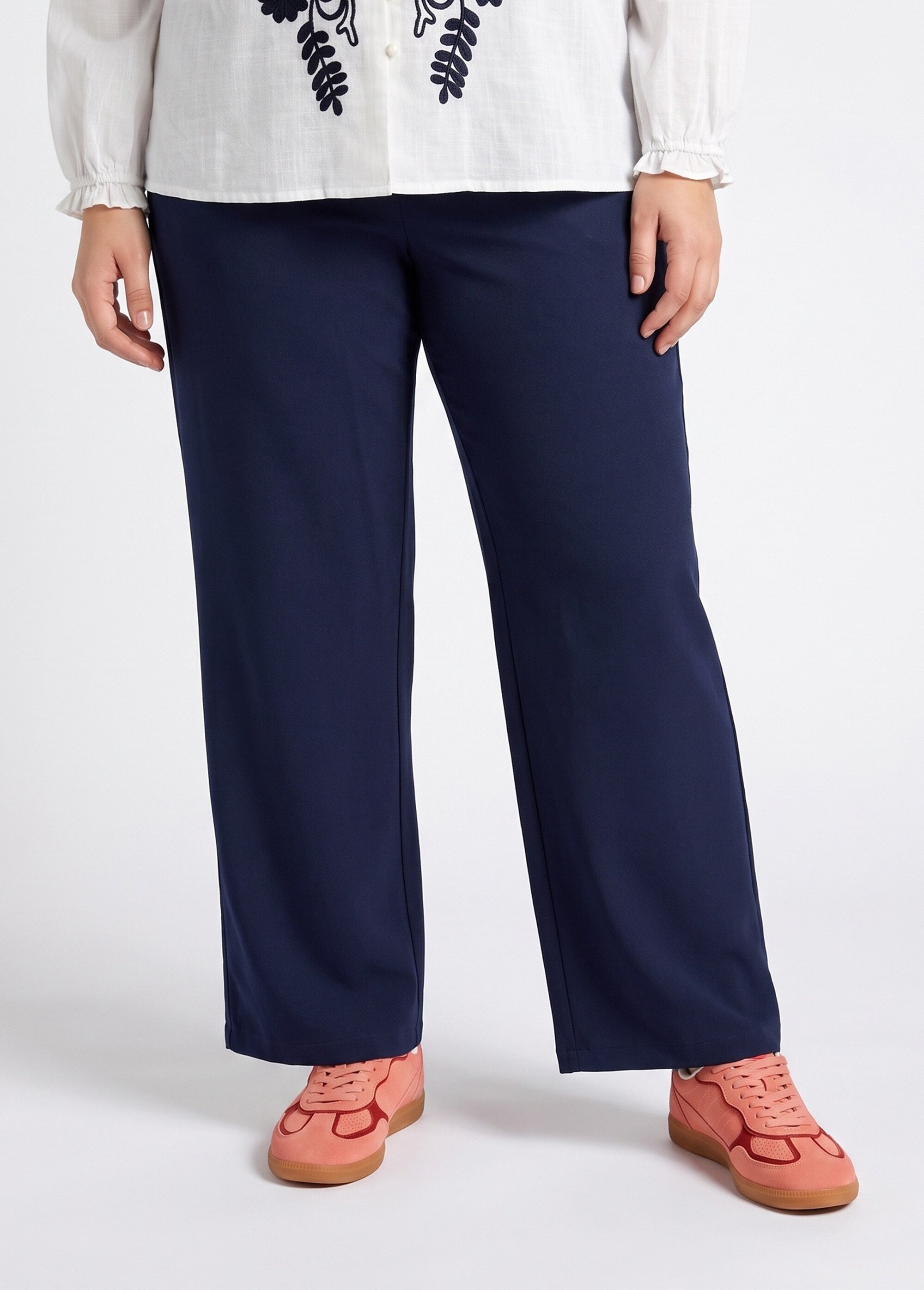 Pantalon large fluide taille élastiquée Femme Grande Taille Bleu CHY-AB051 FA1