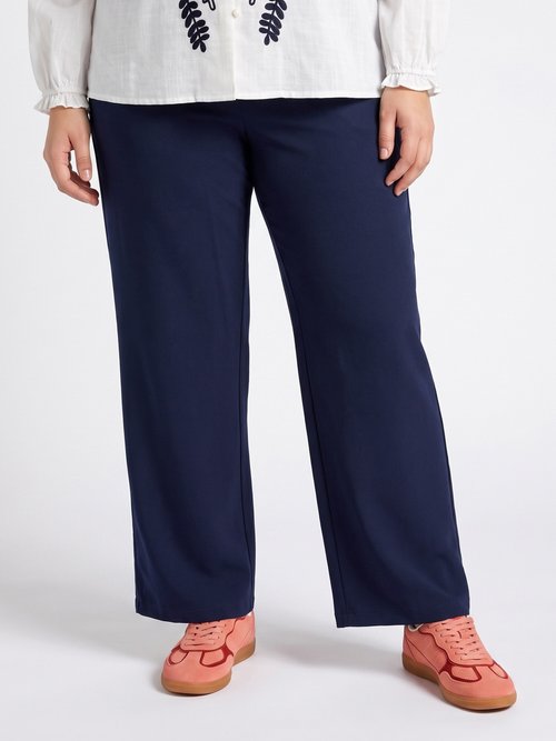 Pantalon large fluide taille élastiquée Femme Grande Taille Bleu CHY-AB051 FA1