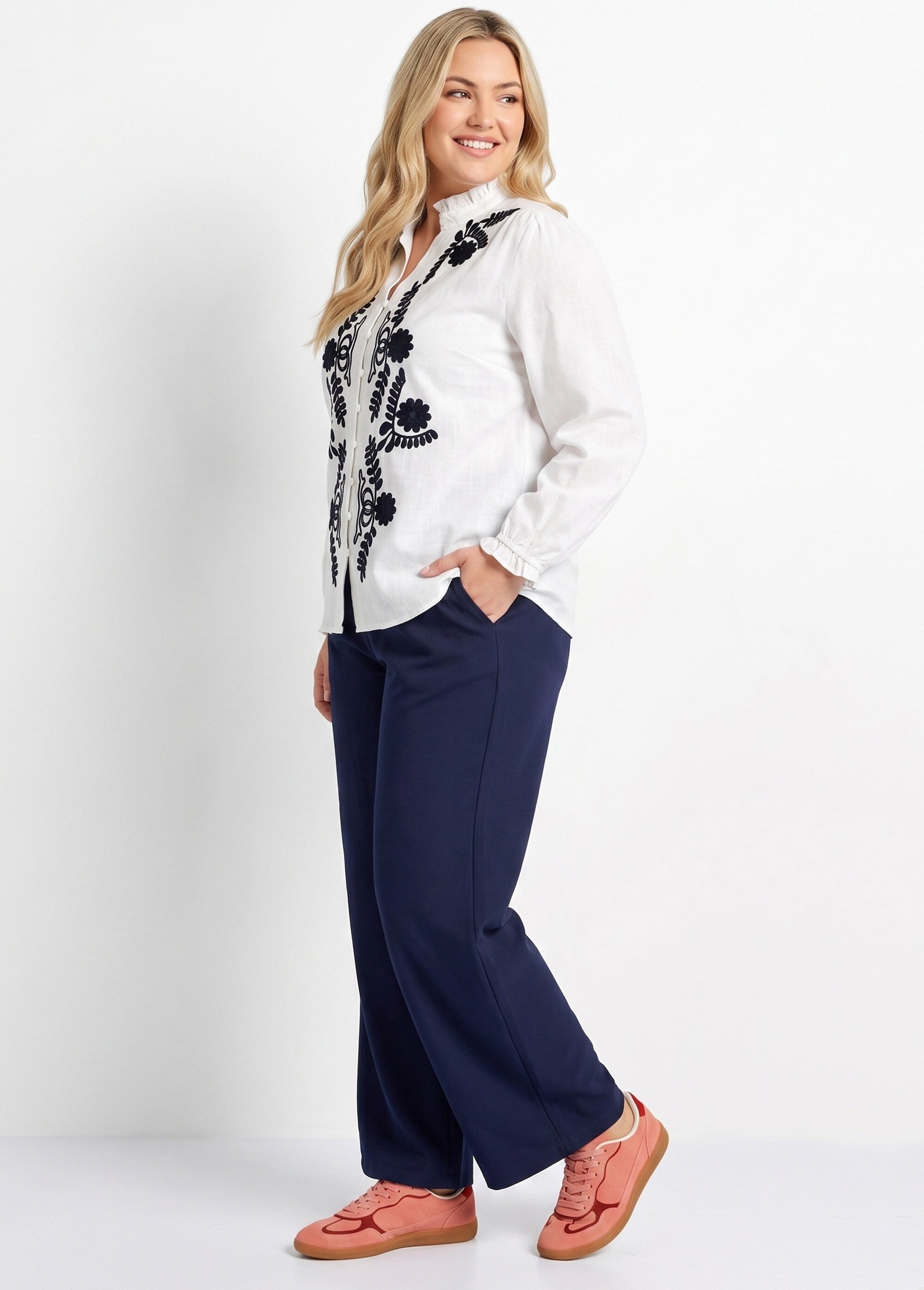 Pantalon large fluide taille élastiquée Femme Grande Taille Bleu CHY-AB051 MV1