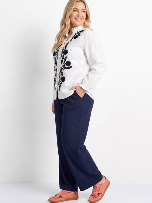 Pantalon large fluide taille élastiquée Femme Grande Taille Bleu CHY-AB051 MV1