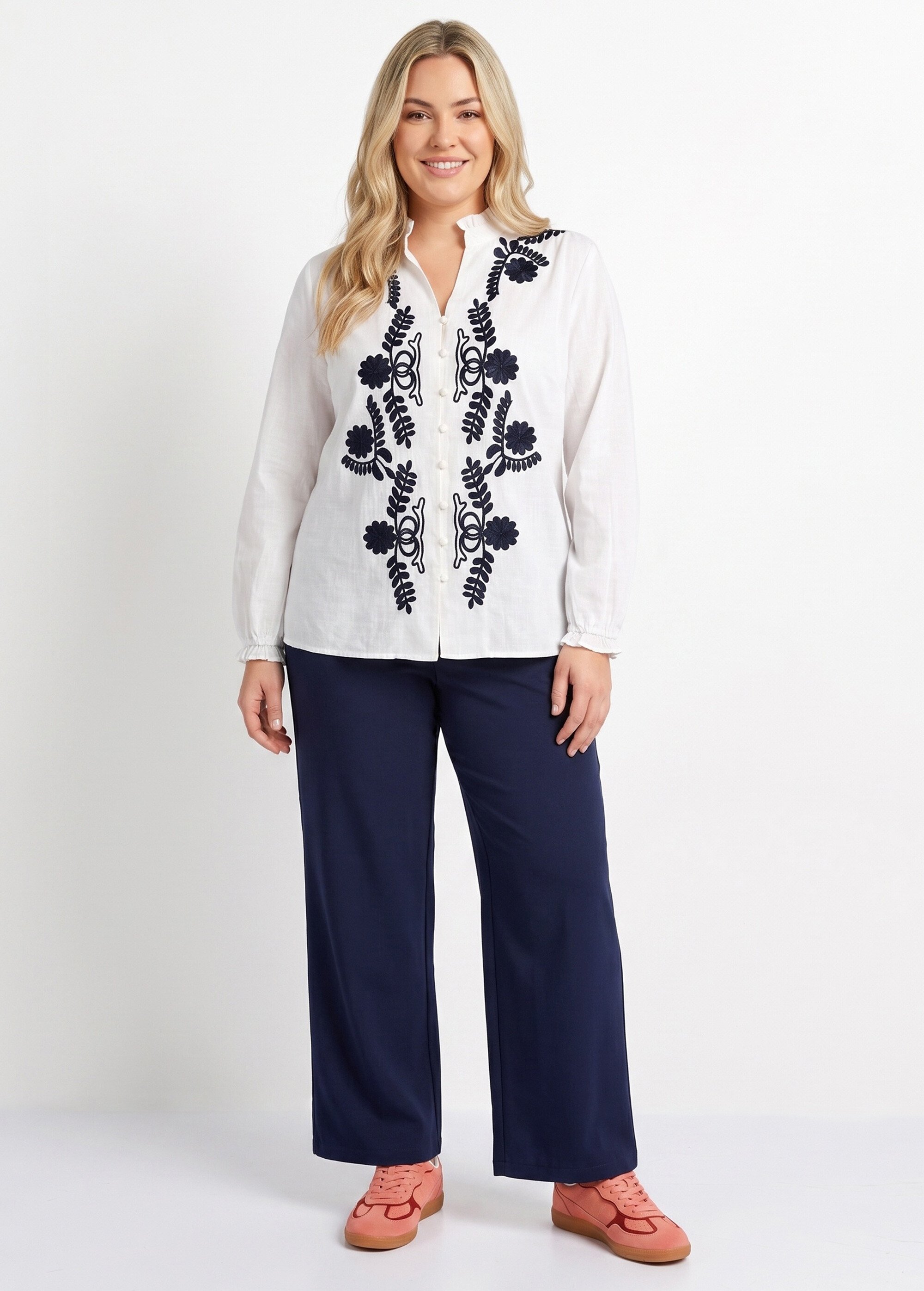 Pantalon large fluide taille élastiquée Femme Grande Taille Bleu CHY-AB051 SI1