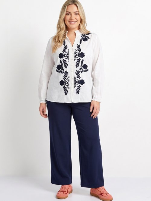Pantalon large fluide taille élastiquée Femme Grande Taille Bleu CHY-AB051 SI1