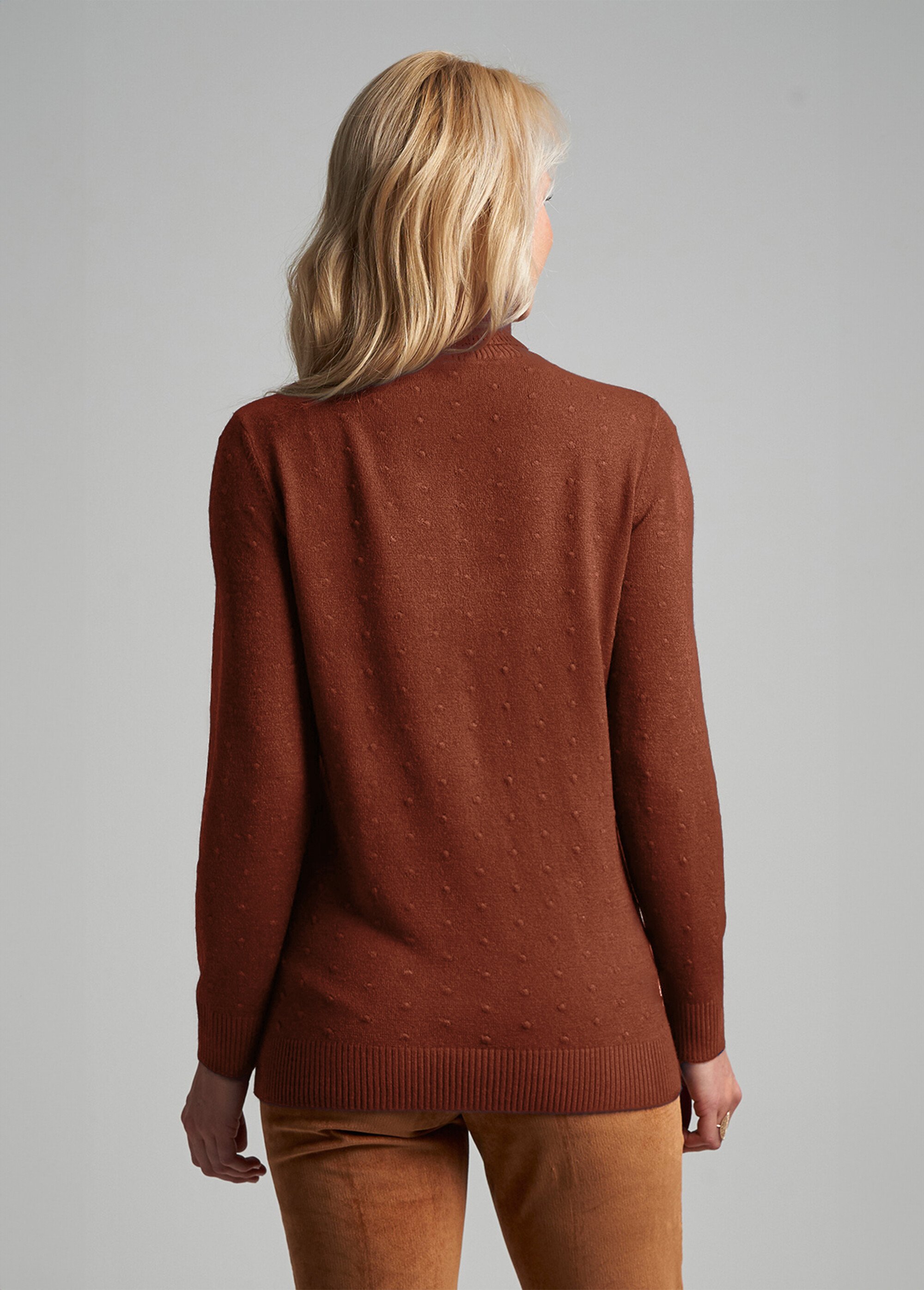 Pull col roulé en maille fantaisie perlée