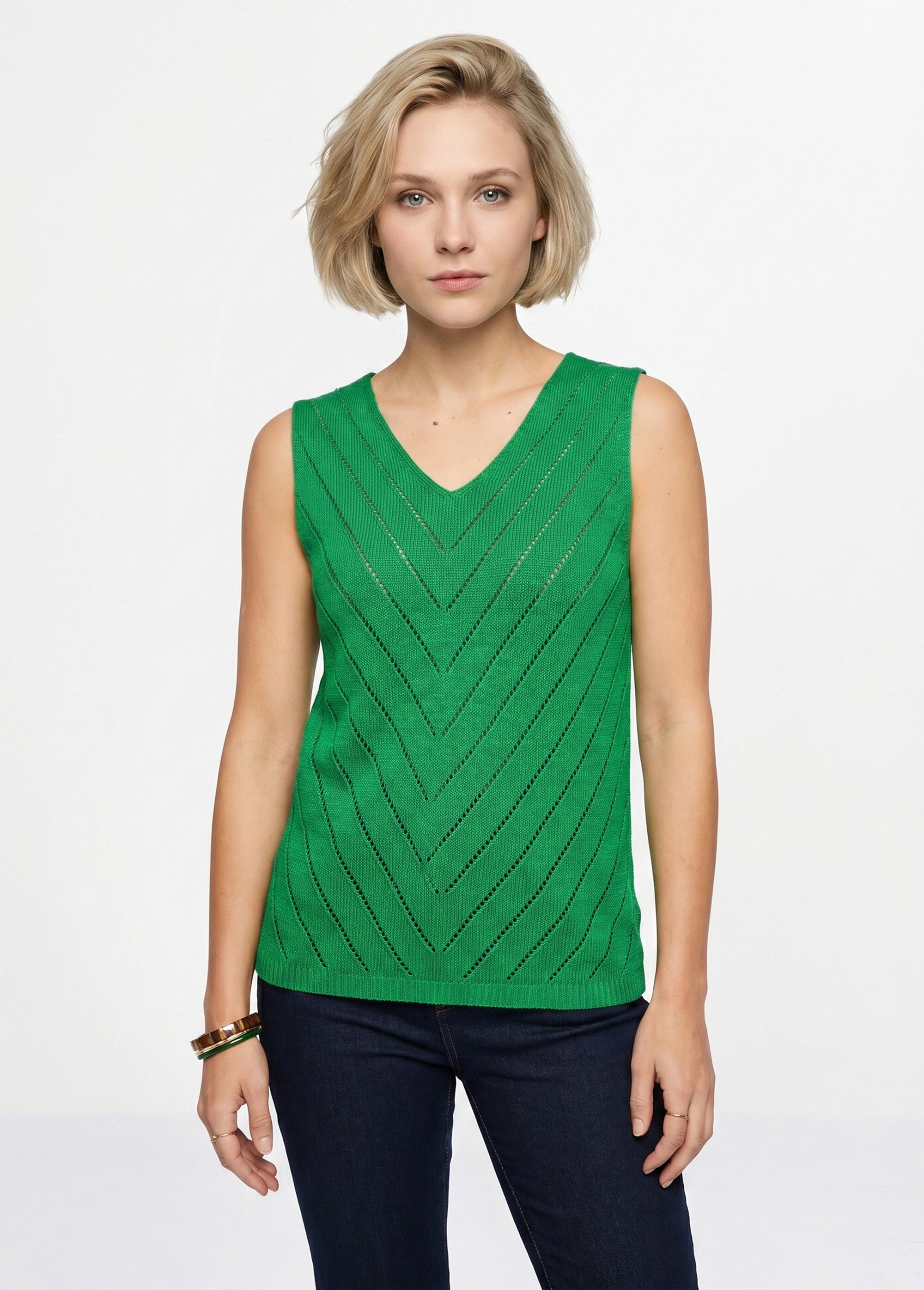 Pull débardeur fin ajouré coton Femme Vert MALANGE FA1