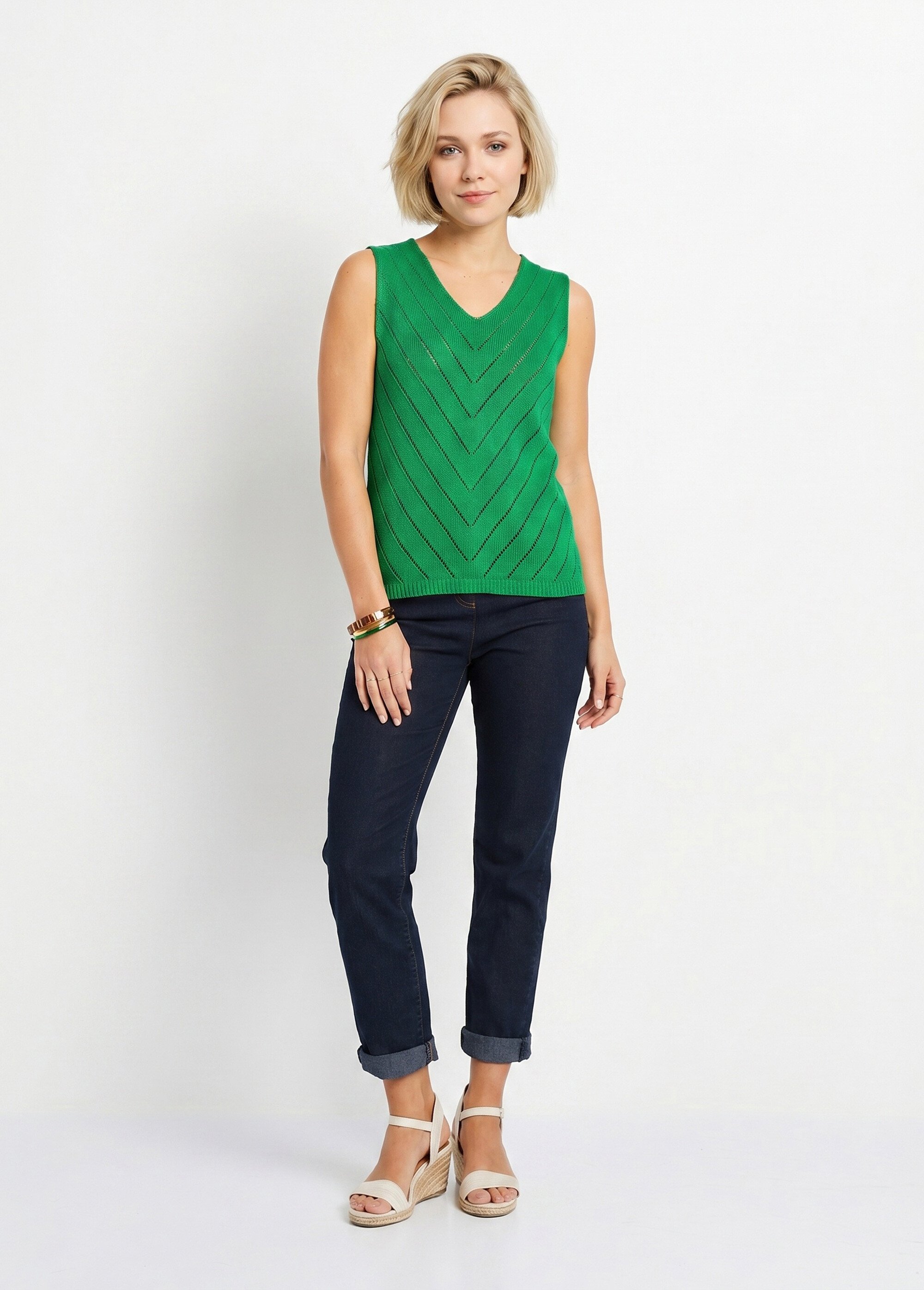 Pull débardeur fin ajouré coton Femme Vert MALANGE SI1