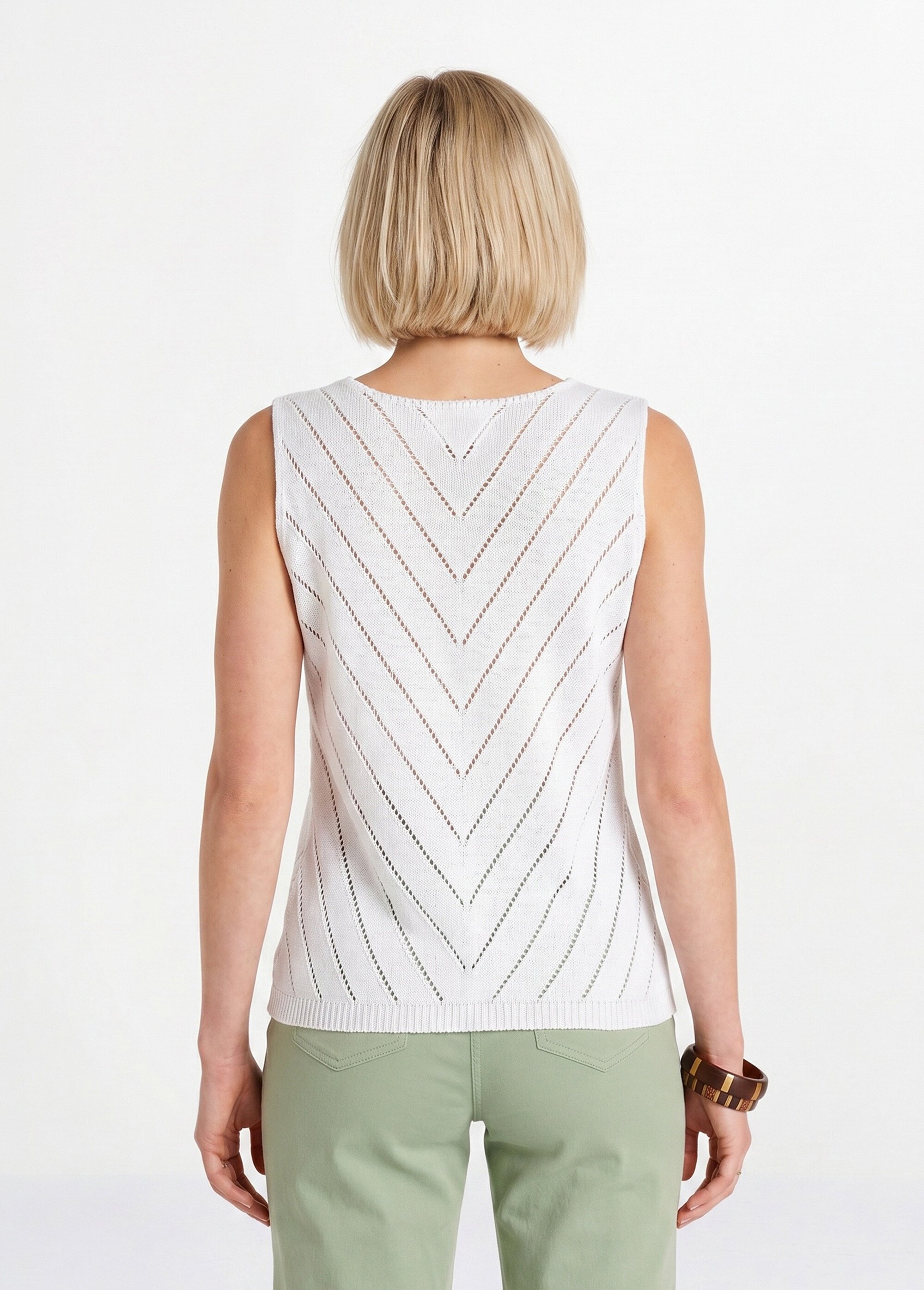 Pull débardeur fin ajouré coton Femme Blanc MALANGE DO1