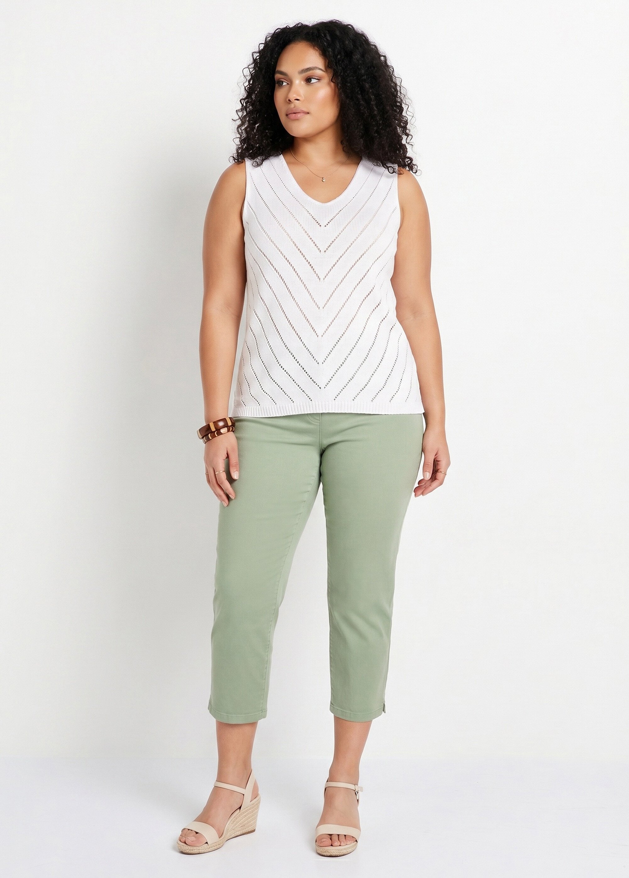 Pull débardeur fin ajouré coton Femme Grande Taille Blanc MALANGE SI1