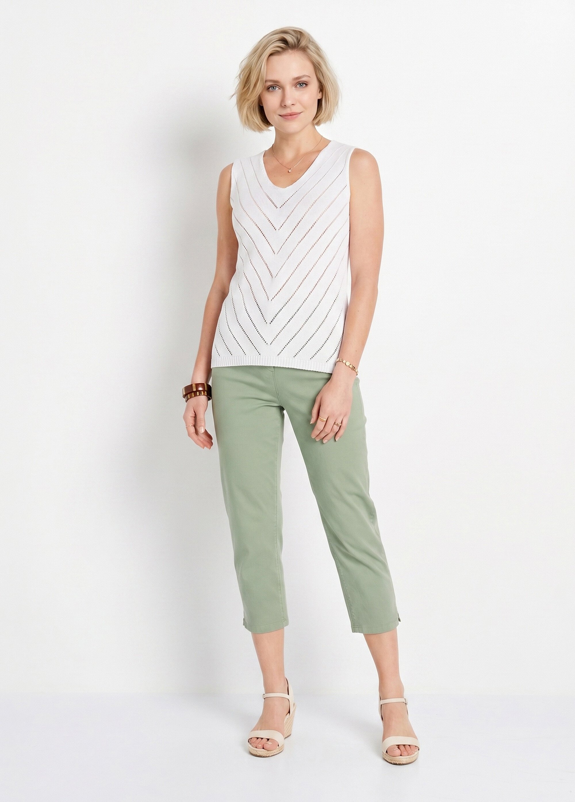 Pull débardeur fin ajouré coton Femme Blanc MALANGE SI1