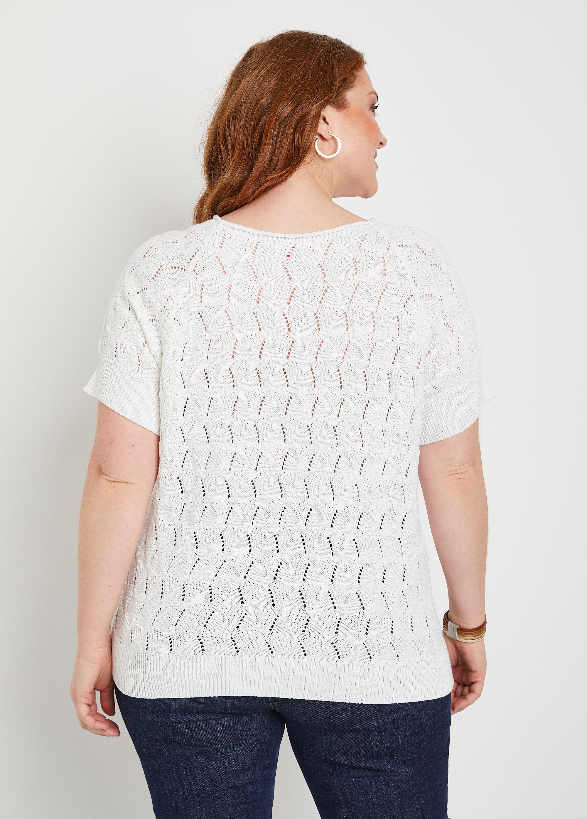 Pull Printanier Habillé Blanc – Manches Courtes, Neuf Sans étiquette, Taille T M/L 42/44, Blanche Porte