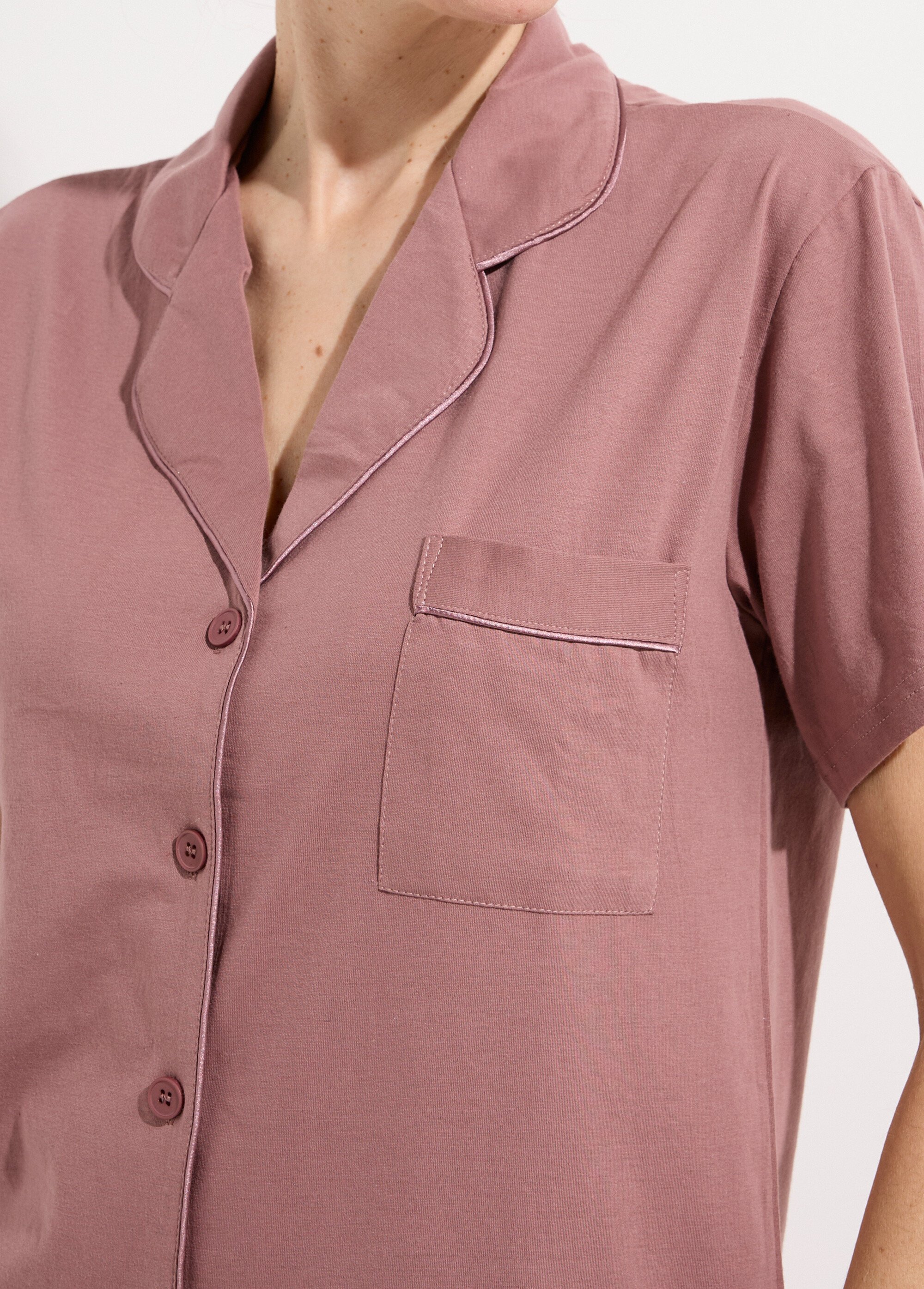 Pyjama short en jersey, col chemisier Femme Violet H-NT179 DE1