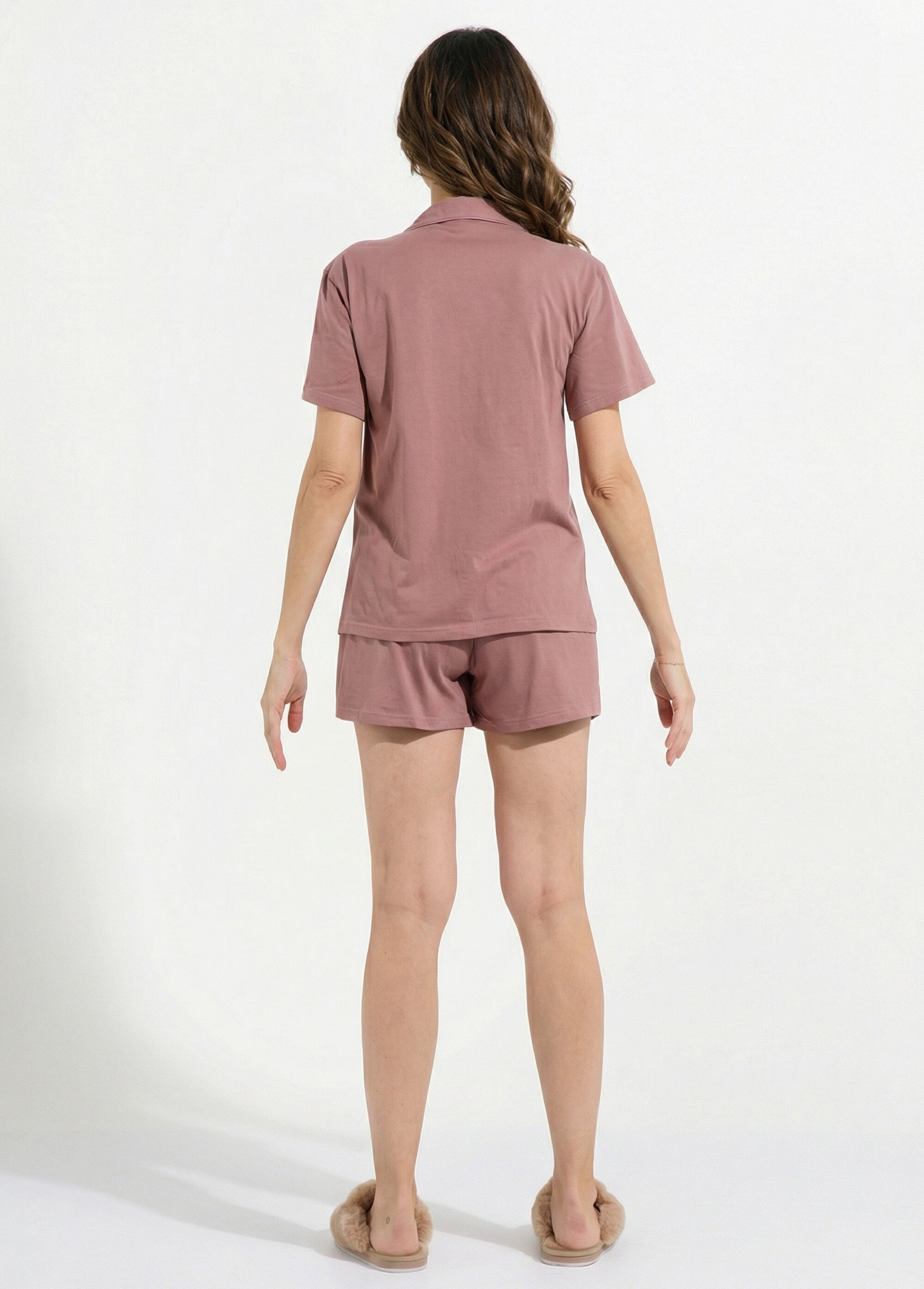 Pyjama short en jersey, col chemisier Femme Violet H-NT179 DO1