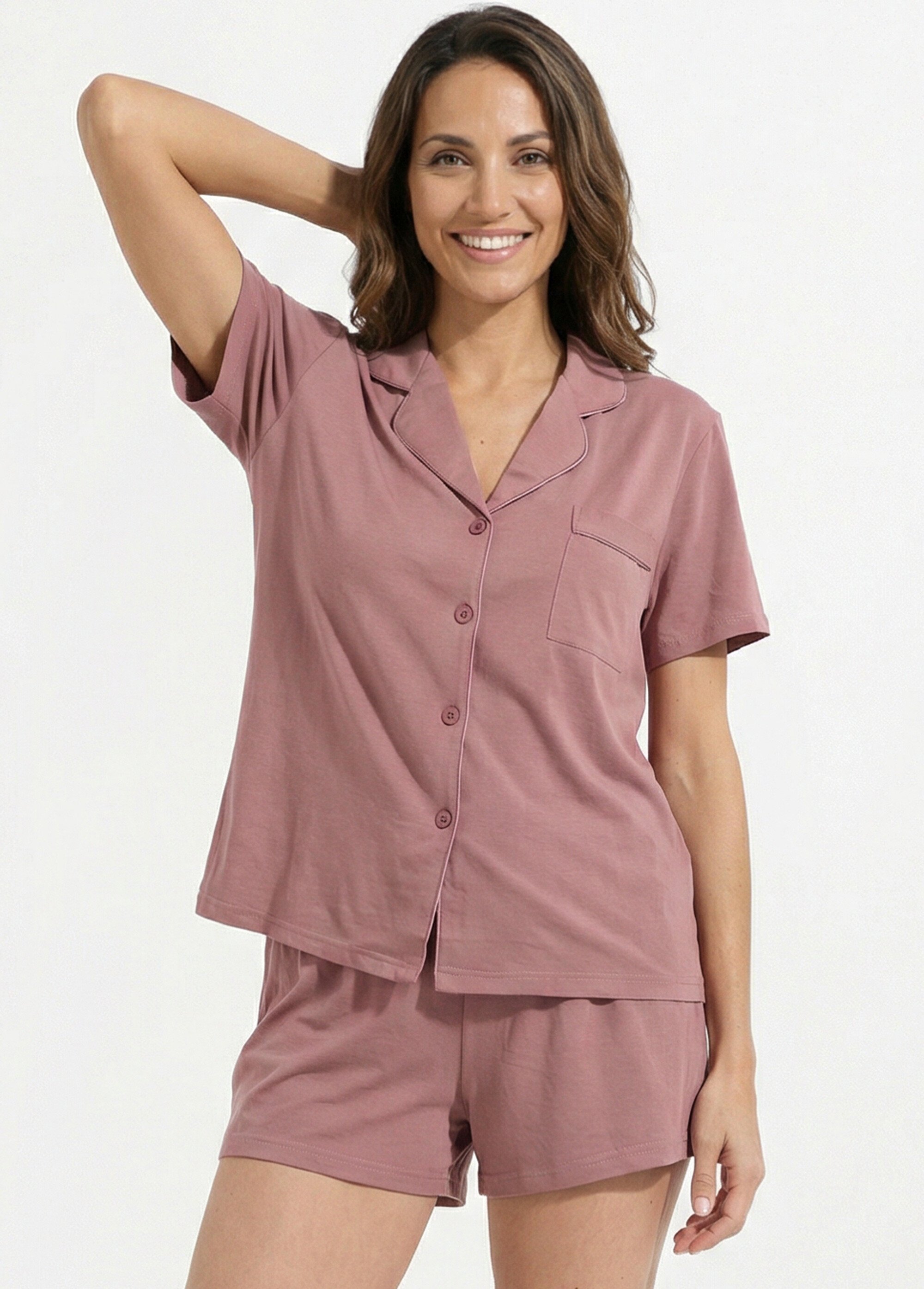 Pyjama short en jersey, col chemisier Femme Violet H-NT179 MV1