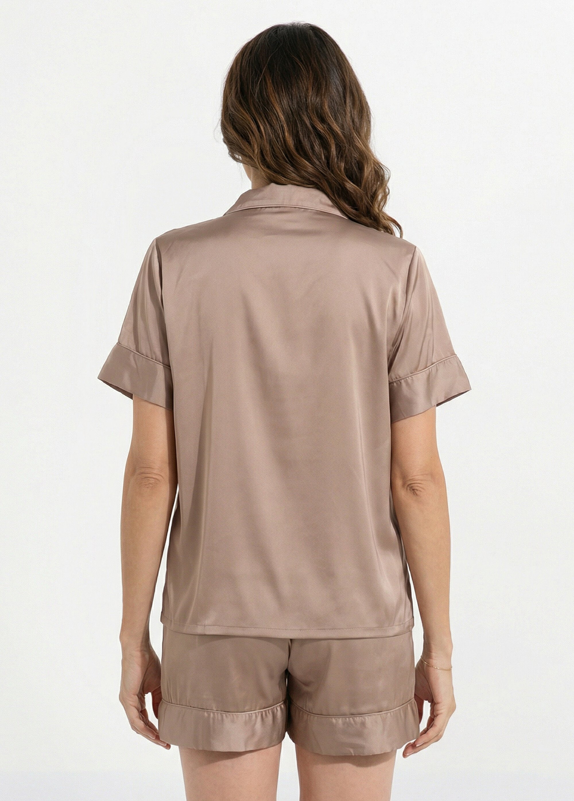 Pyjama short en satin, col chemisier