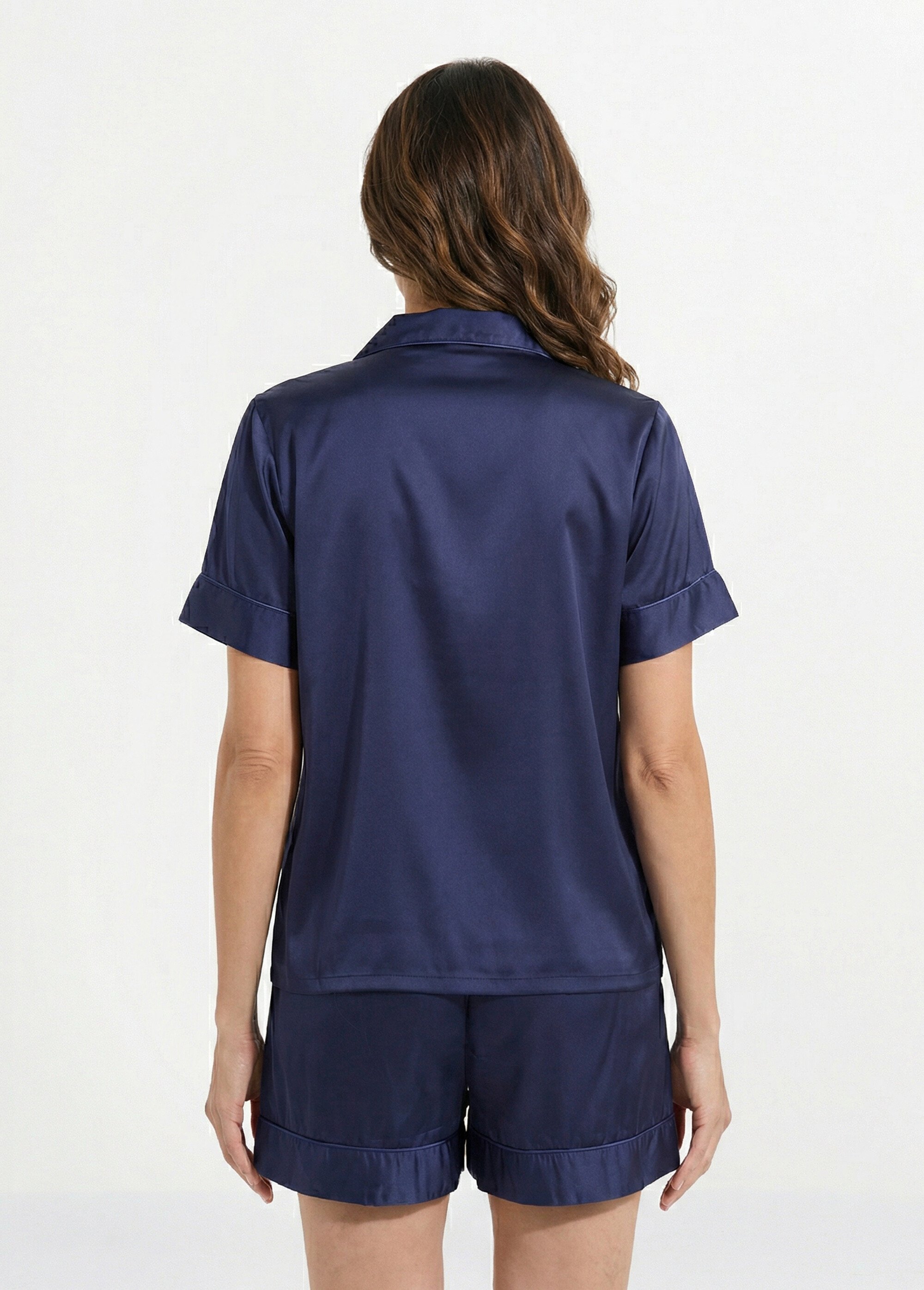 Pyjama short en satin, col chemisier