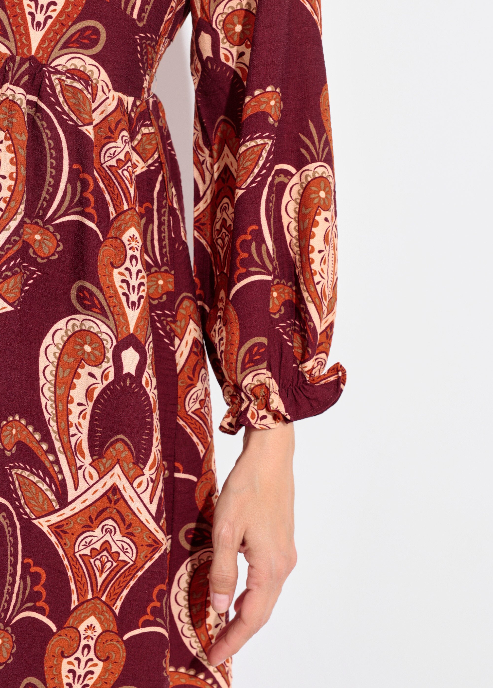 Robe courte col V imprimé cachemire Femme Rouge IA-R5927 DE2