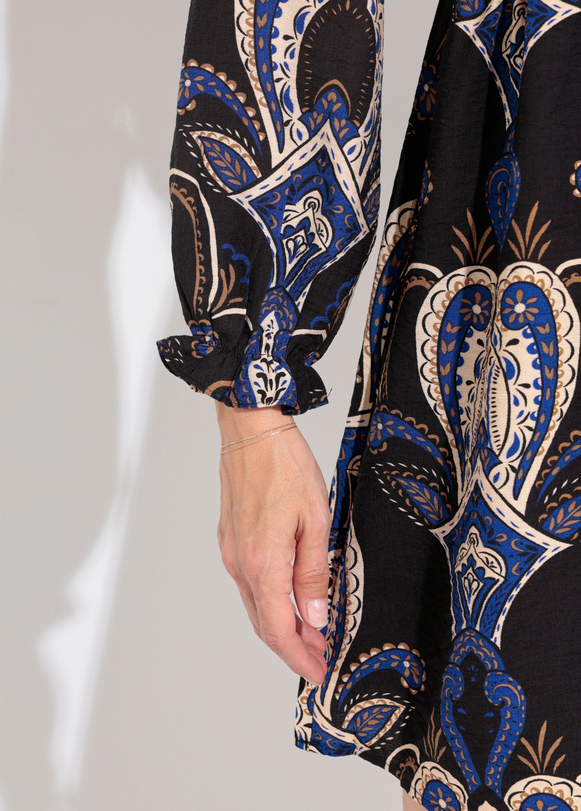 Robe courte col V imprimé cachemire Femme Bleu IA-R5927 DE2