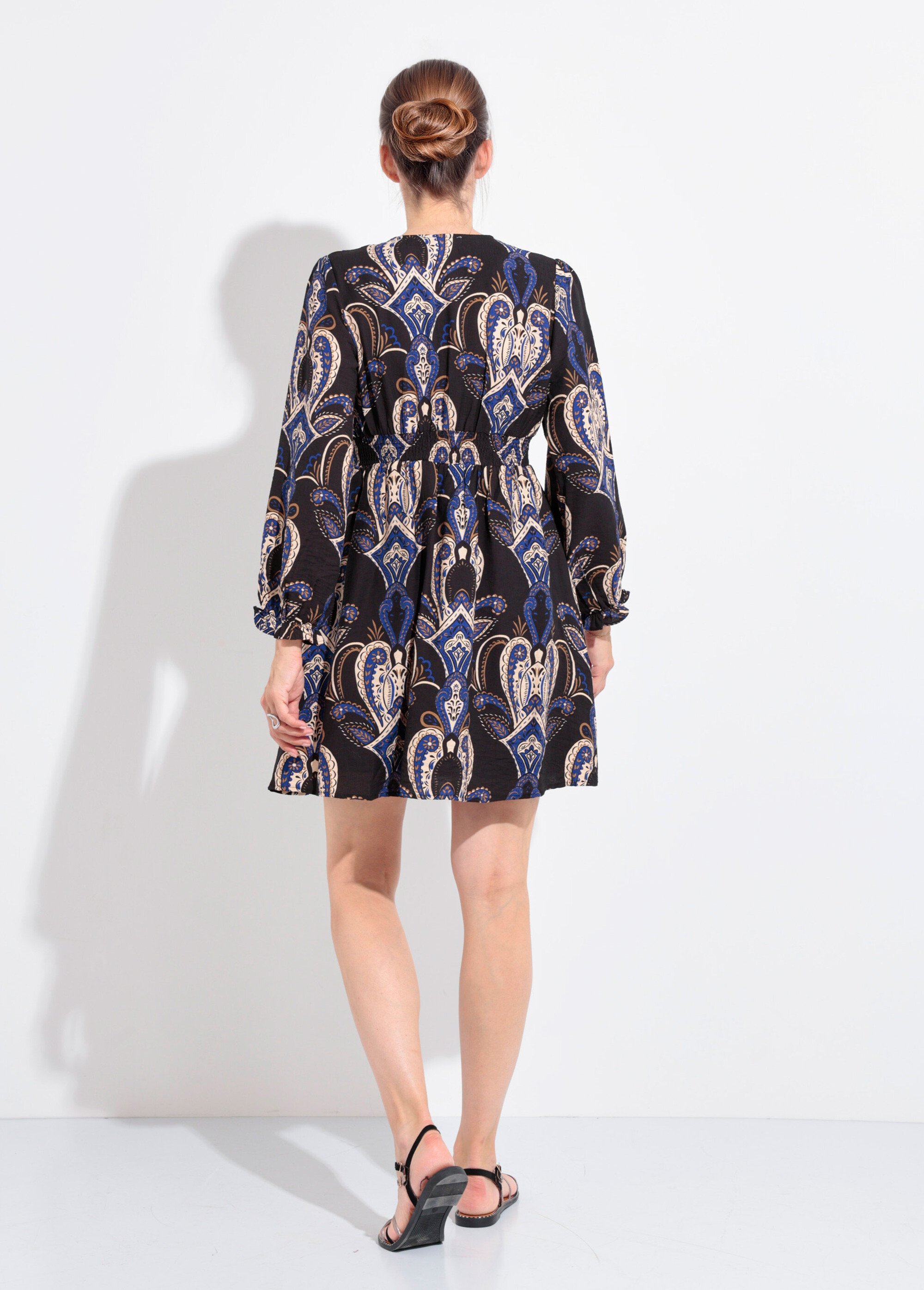 Robe courte col V imprimé cachemire Femme Bleu IA-R5927 DO1