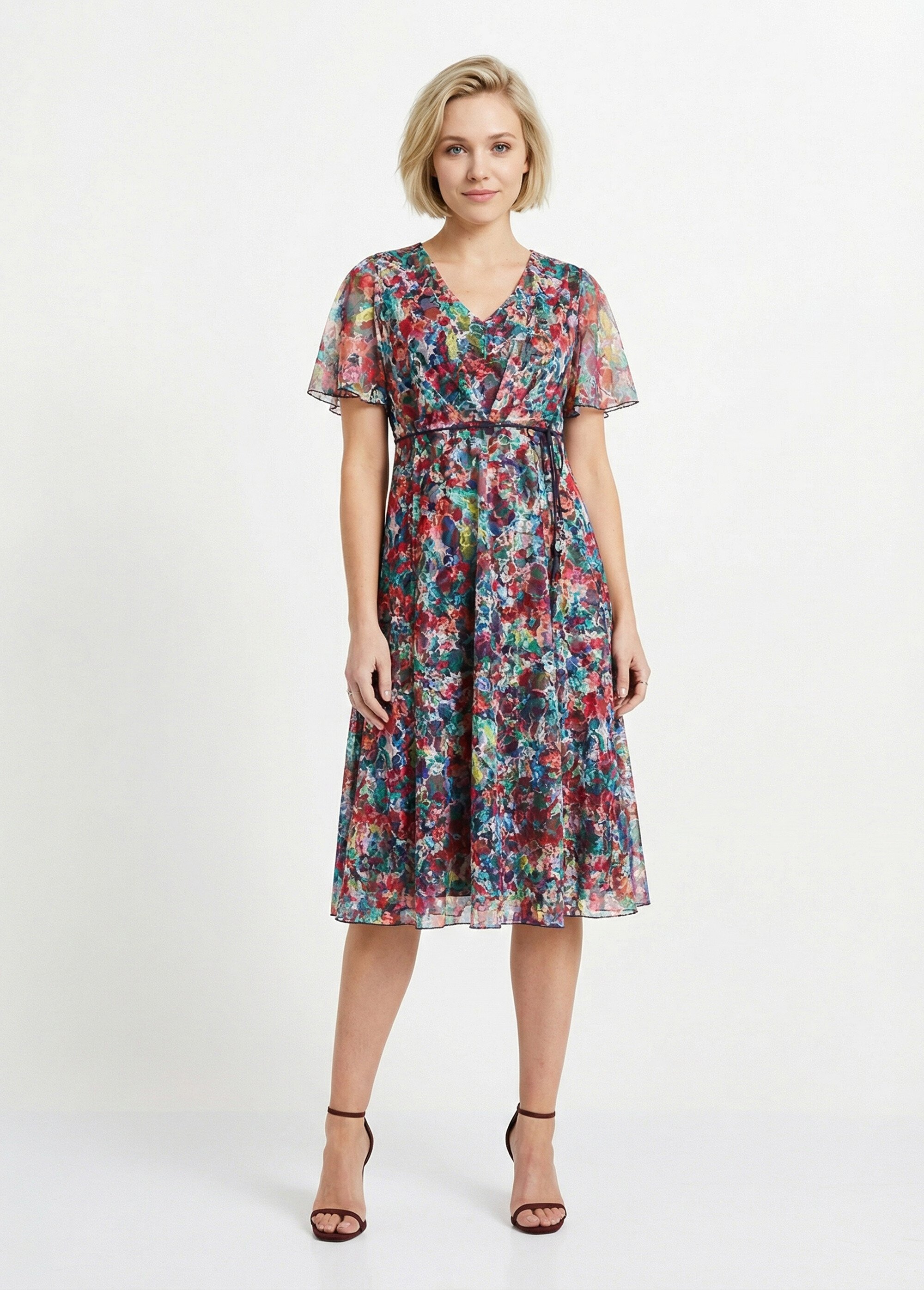 Robe courte dentelle fleurie évasée Femme Rose ENONCE FA1