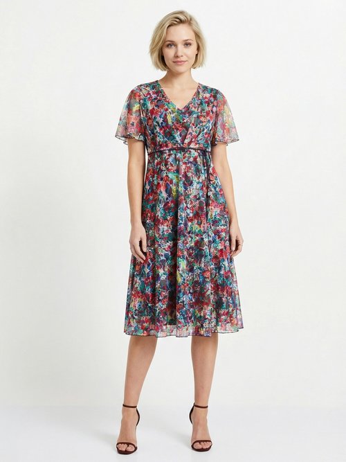 Robe courte dentelle fleurie évasée Femme Rose ENONCE FA1