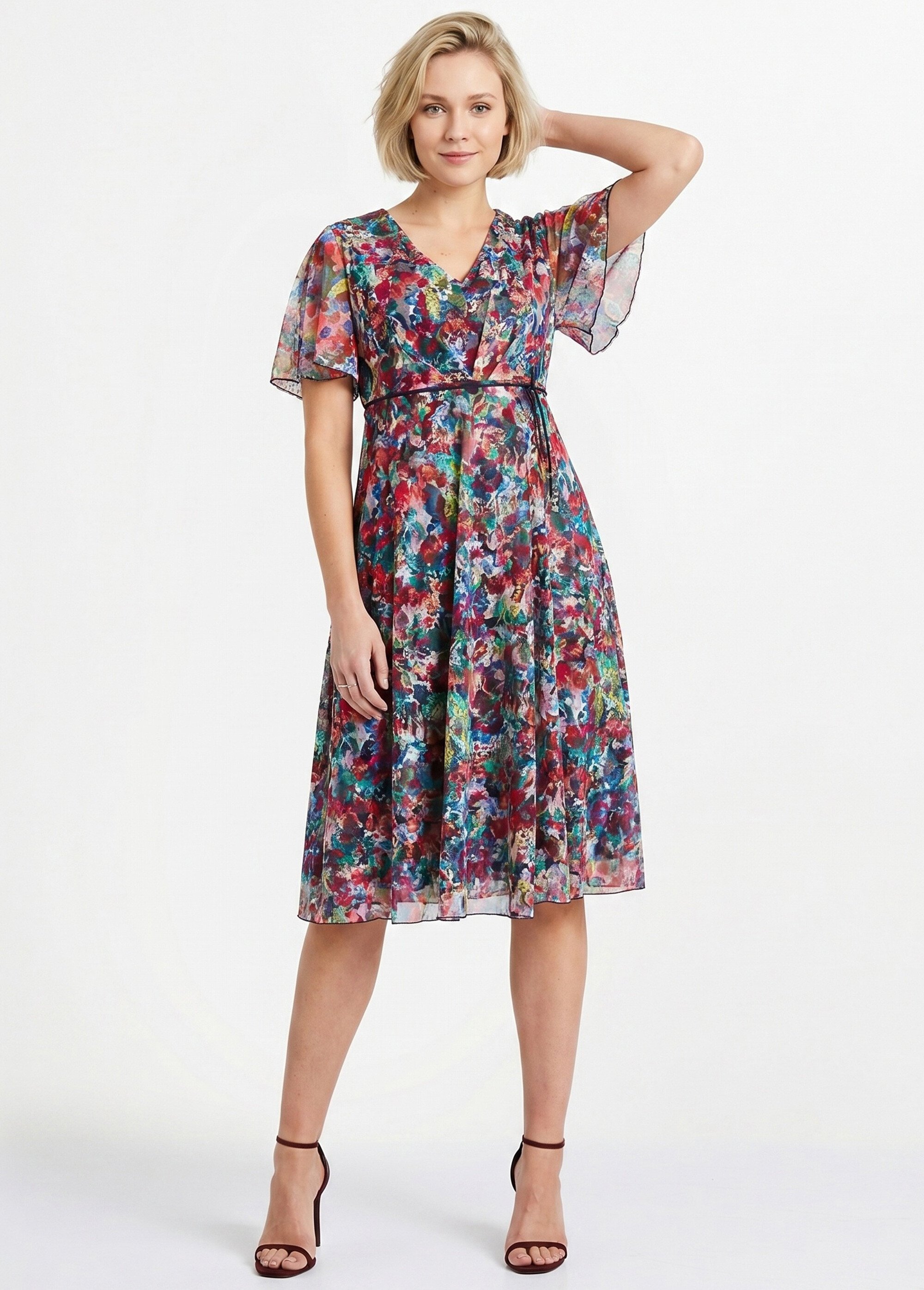 Robe courte dentelle fleurie évasée Femme Rose ENONCE MV1