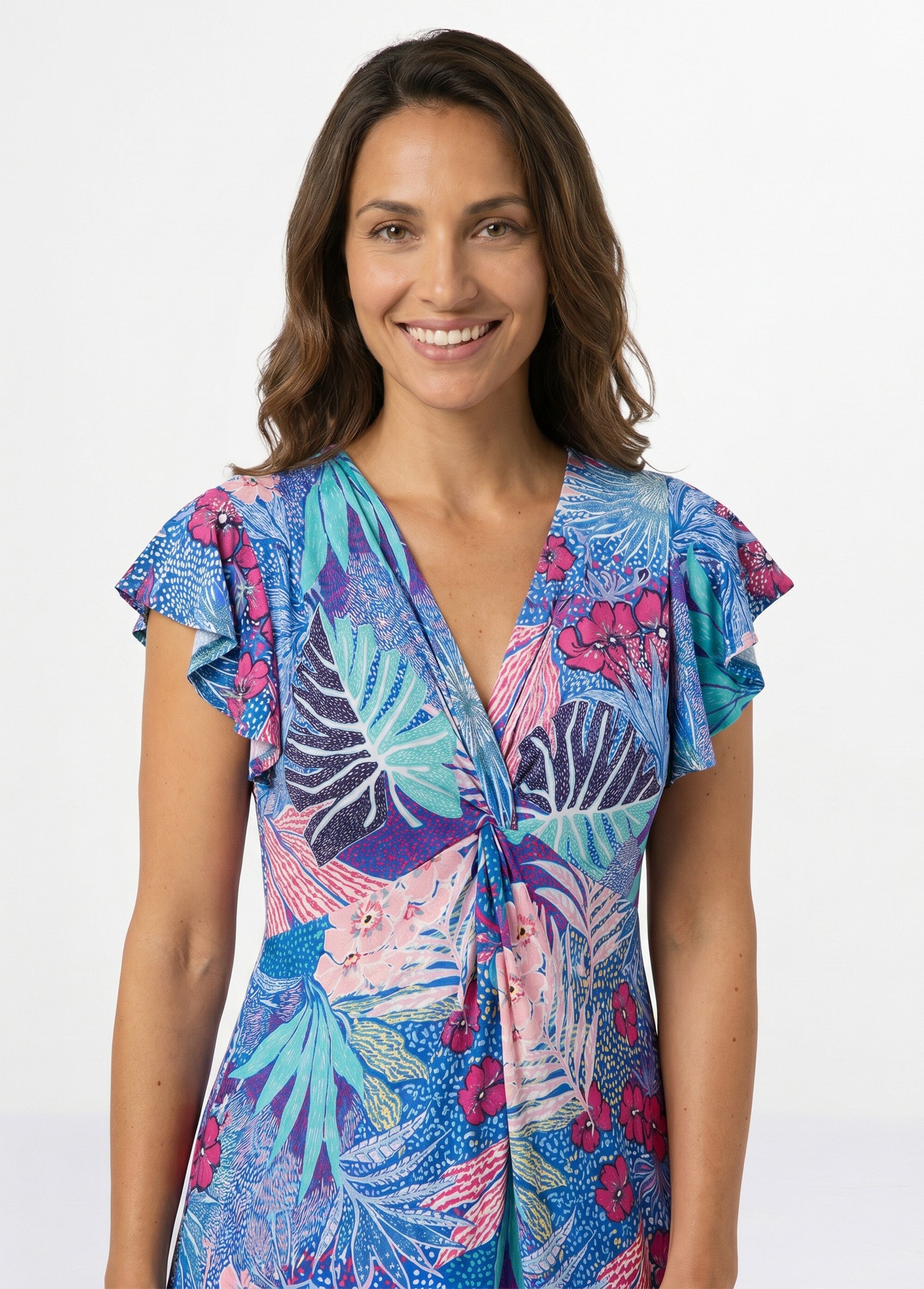 Robe courte évasée col V drapé