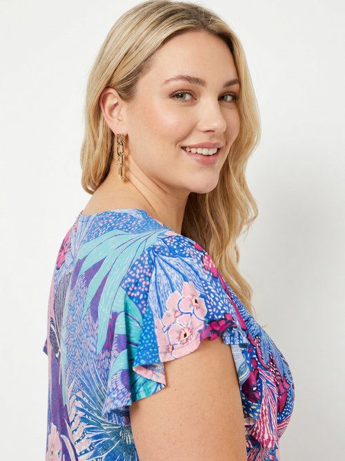 Robe courte évasée col V drapé Femme Grande Taille Bleu ESSOR DE2