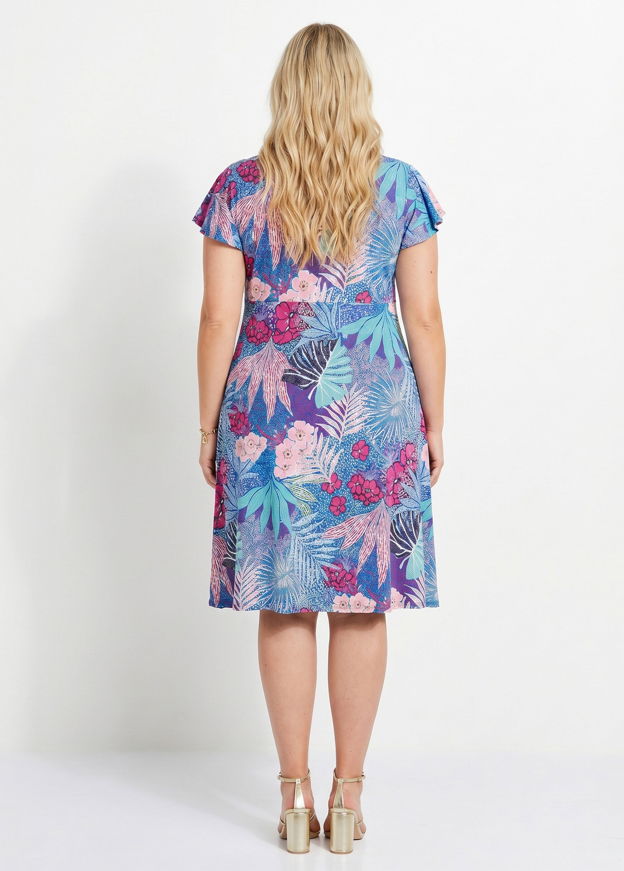 Robe courte évasée col V drapé